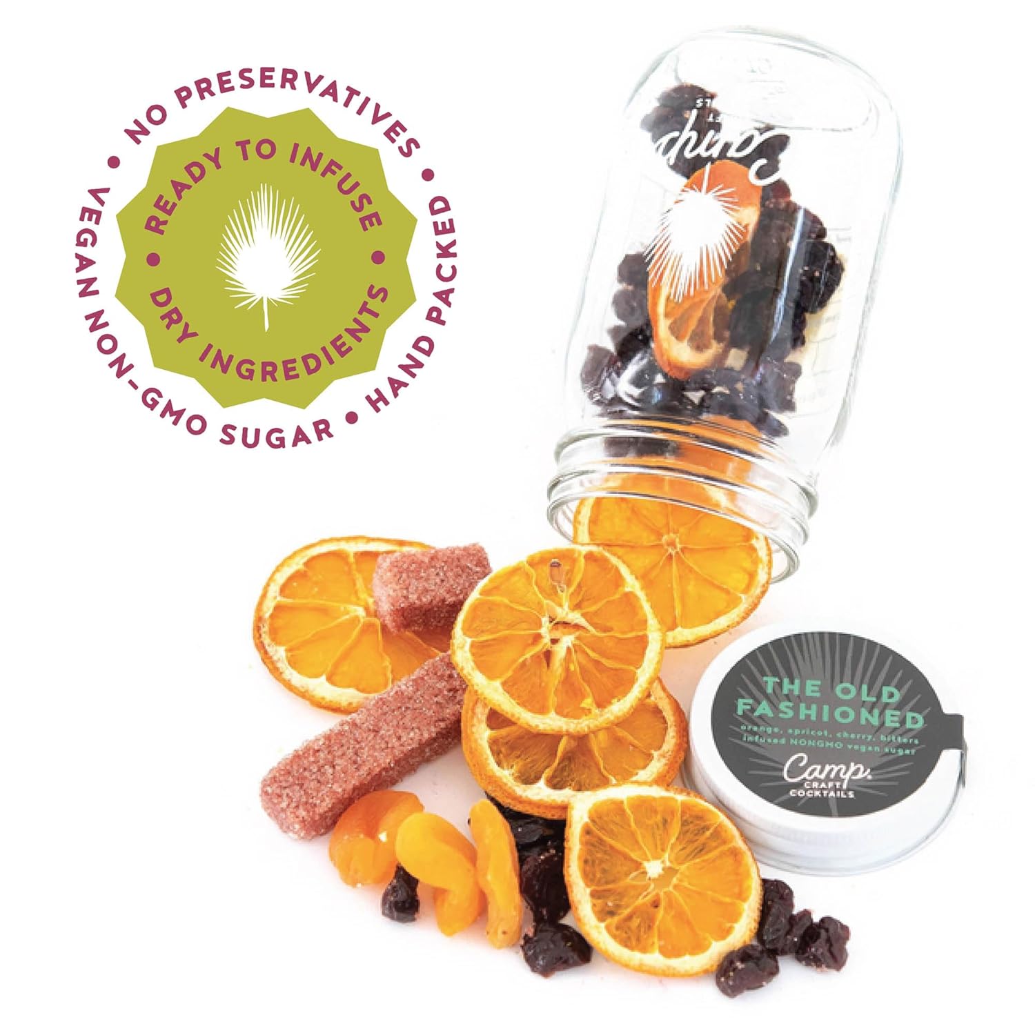 Camp Craft – Mezcla de cóctel The Old Fashioned  Kit de infusión de mezcla de bebidas prémium con frutas deshidratadas, hierbas y azúcar vegano,