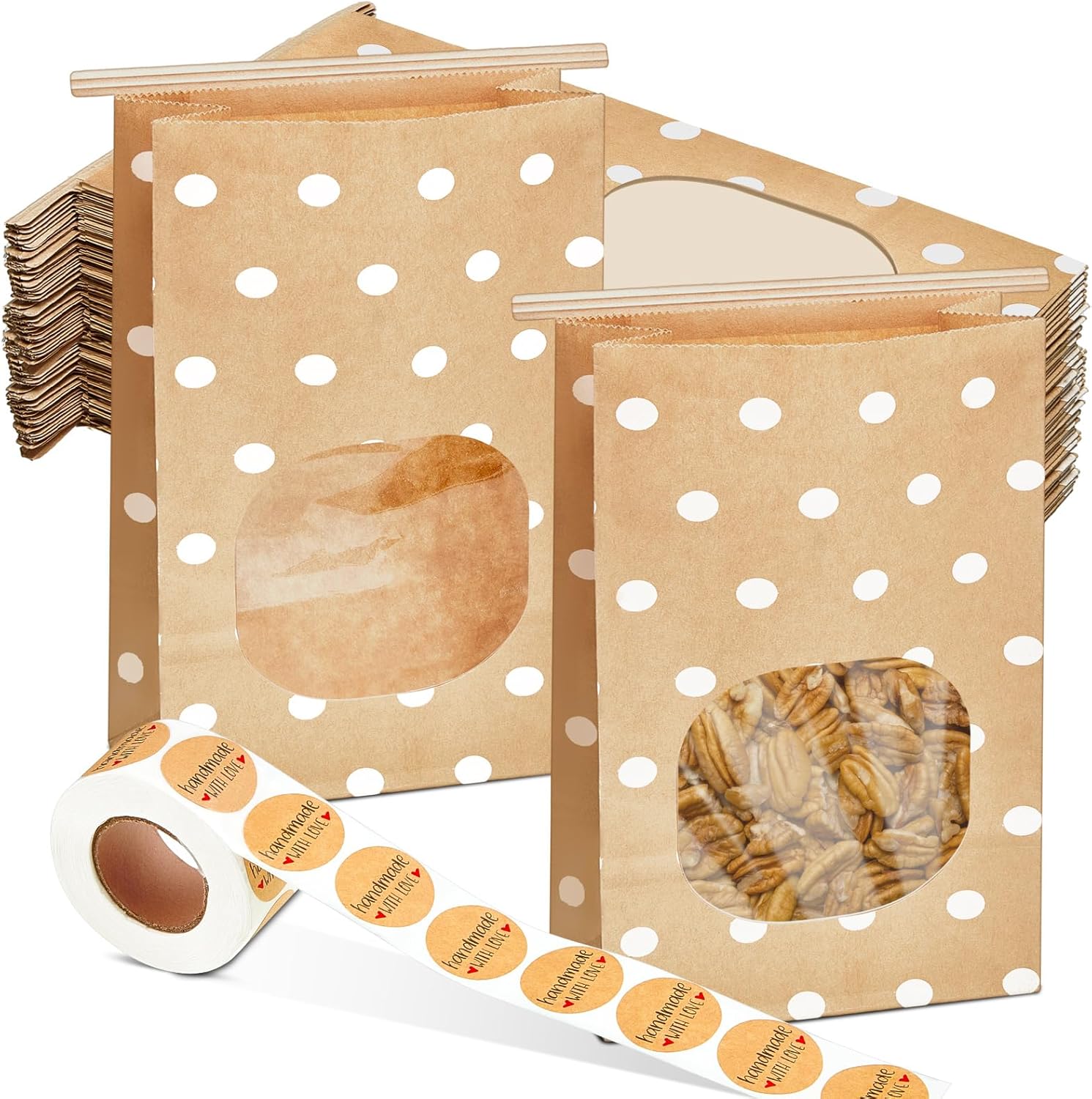 200 bolsas de panadería de 4.5 x 2.36 x 9.6 pulgadas con ventana, bolsas de papel marrón para galletas, bolsas de papel para golosinas, bolsas de