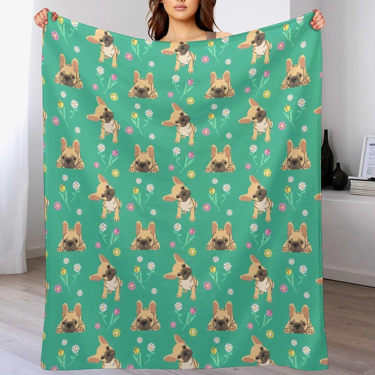 Manta de bulldog francés para cachorros, manta de microfelpa ultra suave, manta de microfibra polar para todas las estaciones, para cama, silla,
