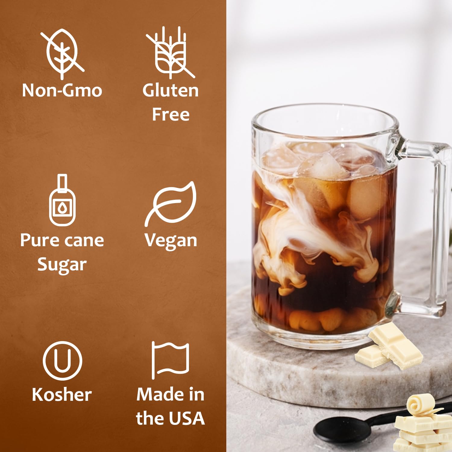 Syruvia Jarabe de chocolate blanco para café, jarabe de café de chocolate blanco suave, 25.4 onzas líquidas, Kosher, sin gluten, ideal para café,