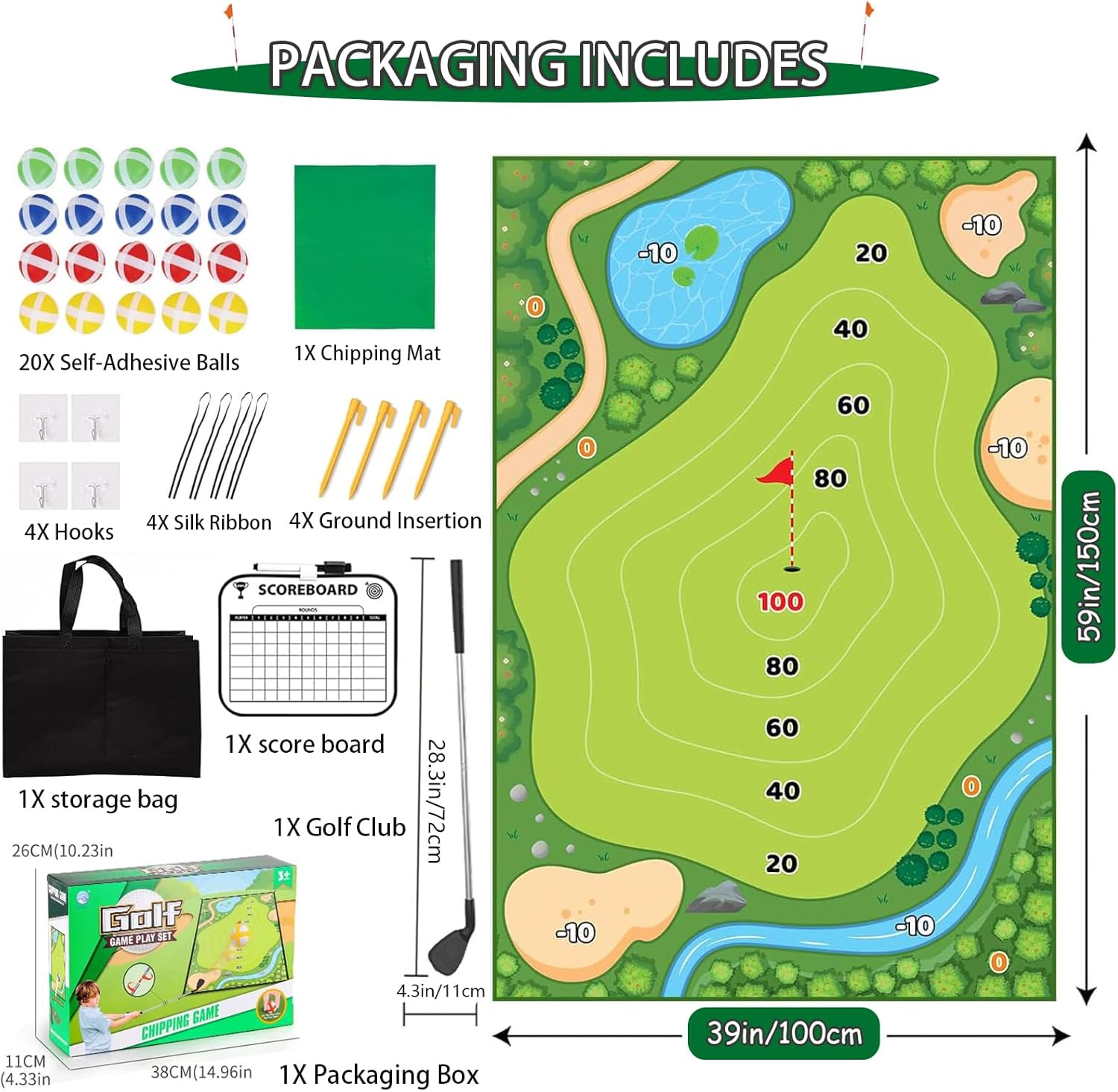 Alfombrilla de juego de astillado de golf, juegos de chips, juego de golf de práctica pegajosa para adultos y niños, para interiores y exteriores,