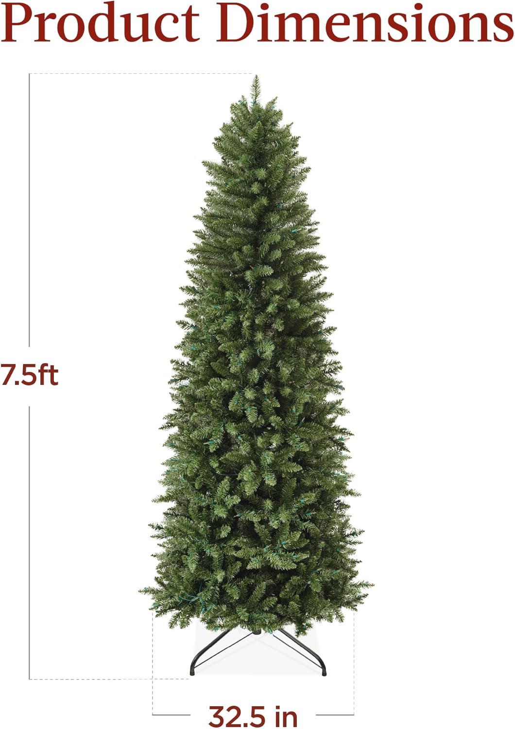 Best Choice Products Árbol de Navidad preiluminado de 7.5 pies, decoración navideña delgada de abeto delgado con 1,075 puntas, 350 luces, bisagras