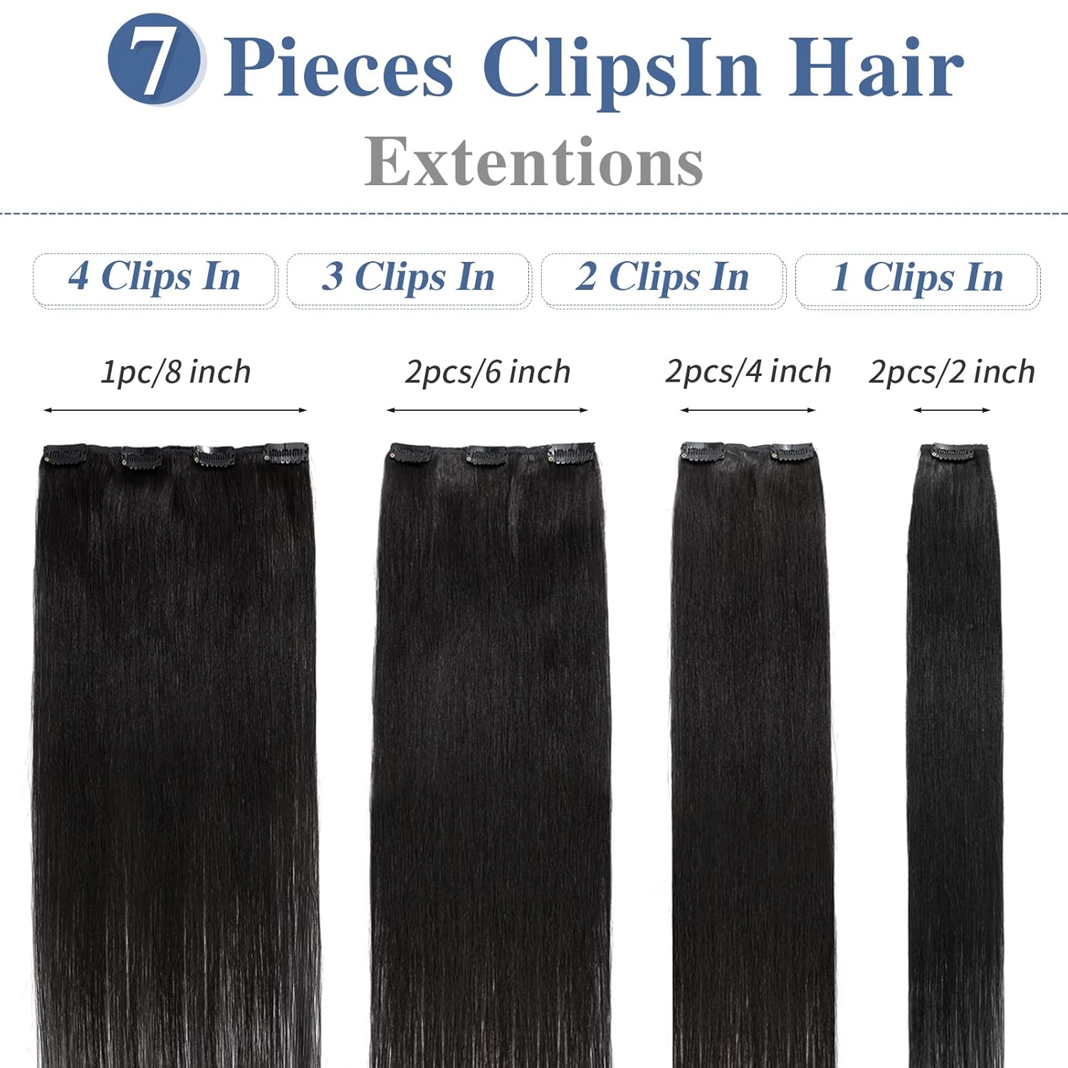 S-noilite – Extensiones de cabello humano real con clip, color negro natural #1B, doble trama, 16 pulgadas, balayage, lacio, 7 unidades, 4.23 oz