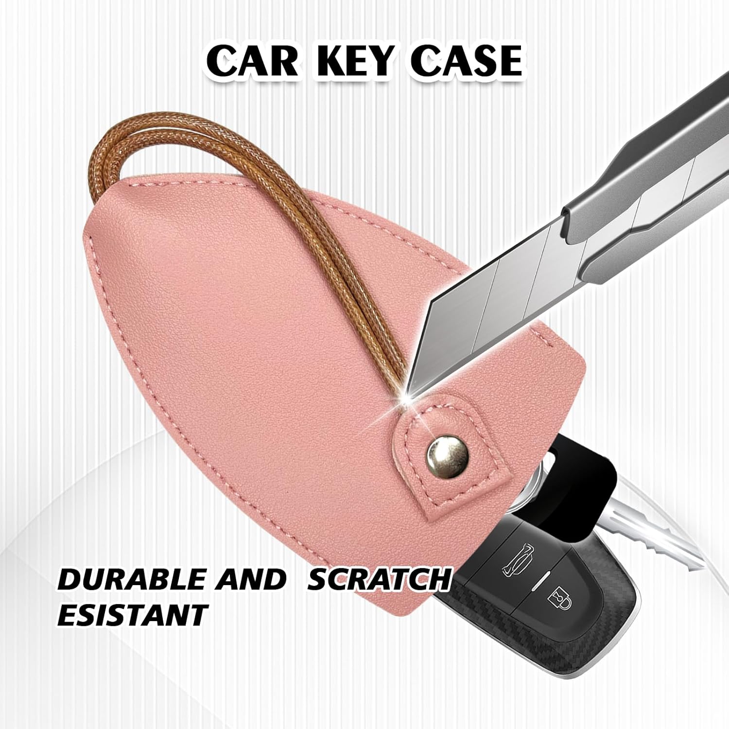 pvotawp 2 fundas creativas extraíbles para llaves, de cuero de gran capacidad, lindo protector para llavero con gancho de soporte (rosa)