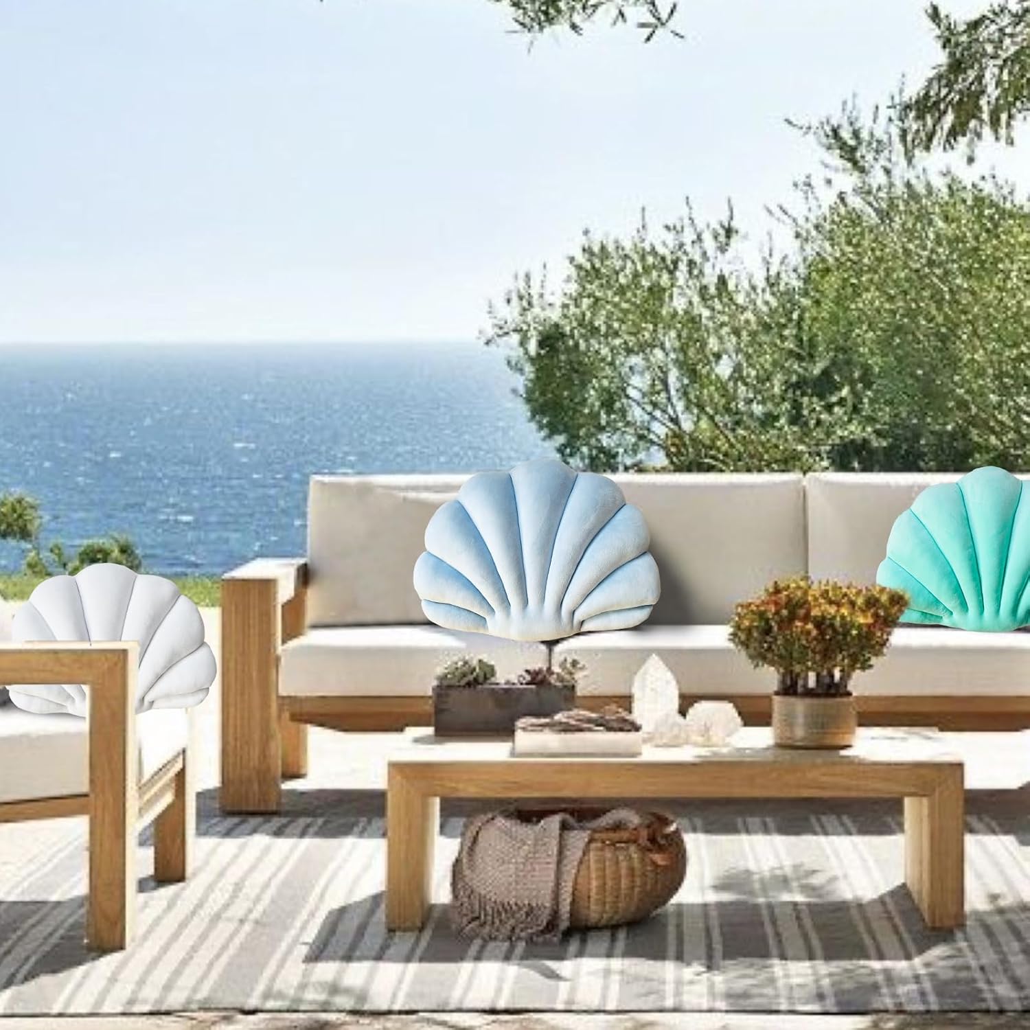 YRXRUS Almohada de concha, almohada negra con forma de concha de mar, almohada en forma de concha de patio, serie Accent Ocean, cojín de terciopelo