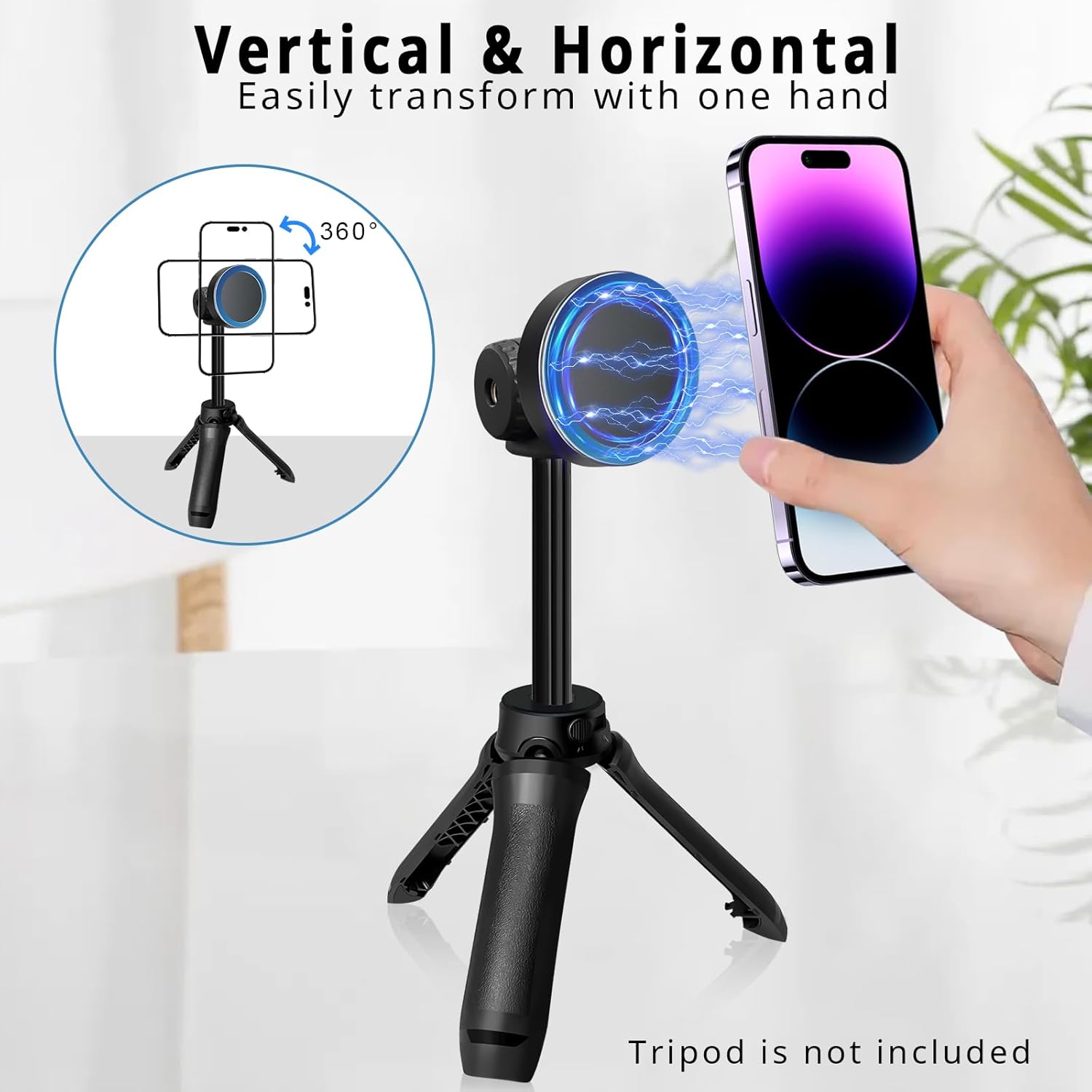 Soporte magnético para trípode, adaptador de trípode de 14 pulgadas, compatible con Magsafe, múltiples agujeros de rosca, montaje compacto para
