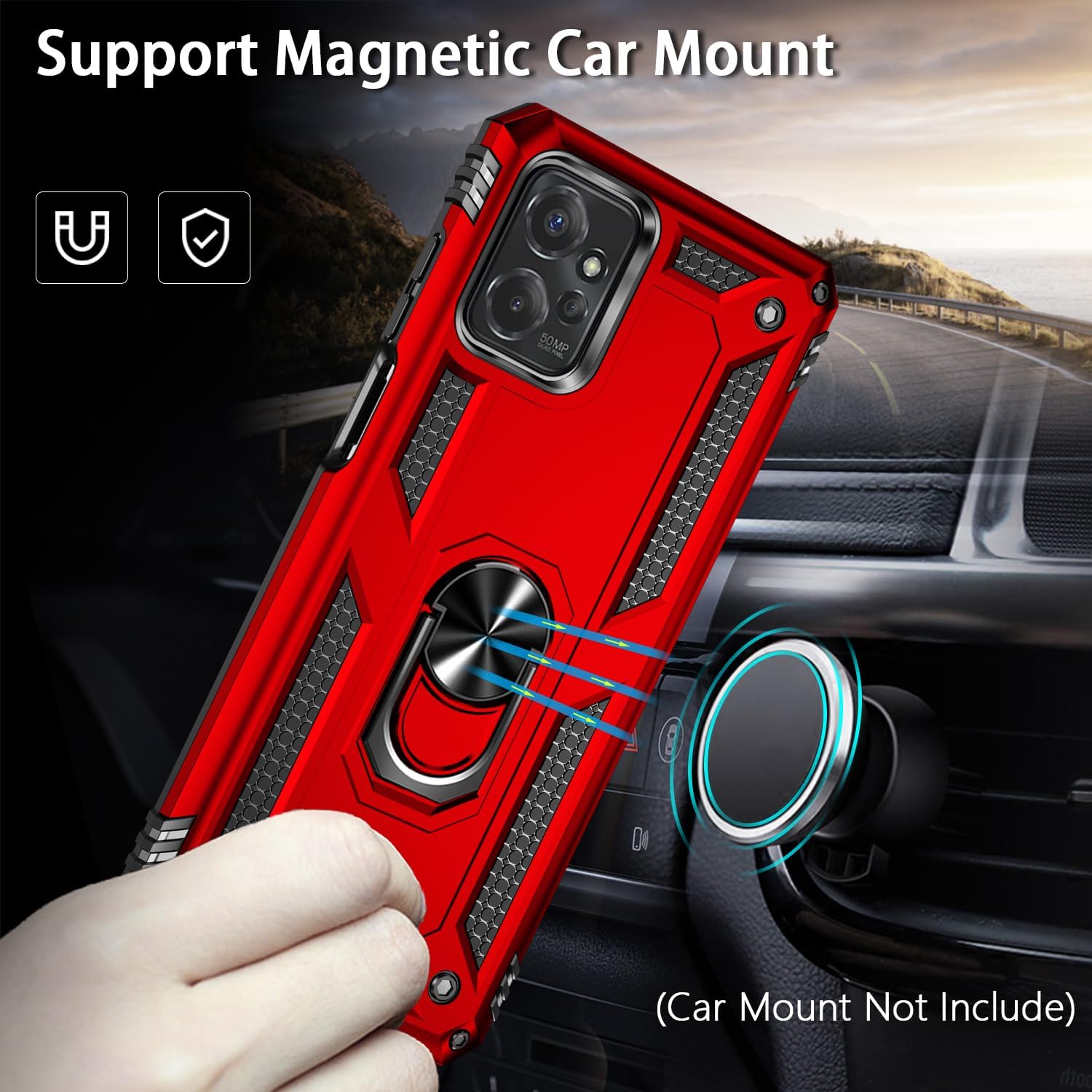 Funda para Moto G Power 5G 2023 con 2 protectores de pantalla de vidrio templado, grado militar, funda protectora resistente con anillo magnético