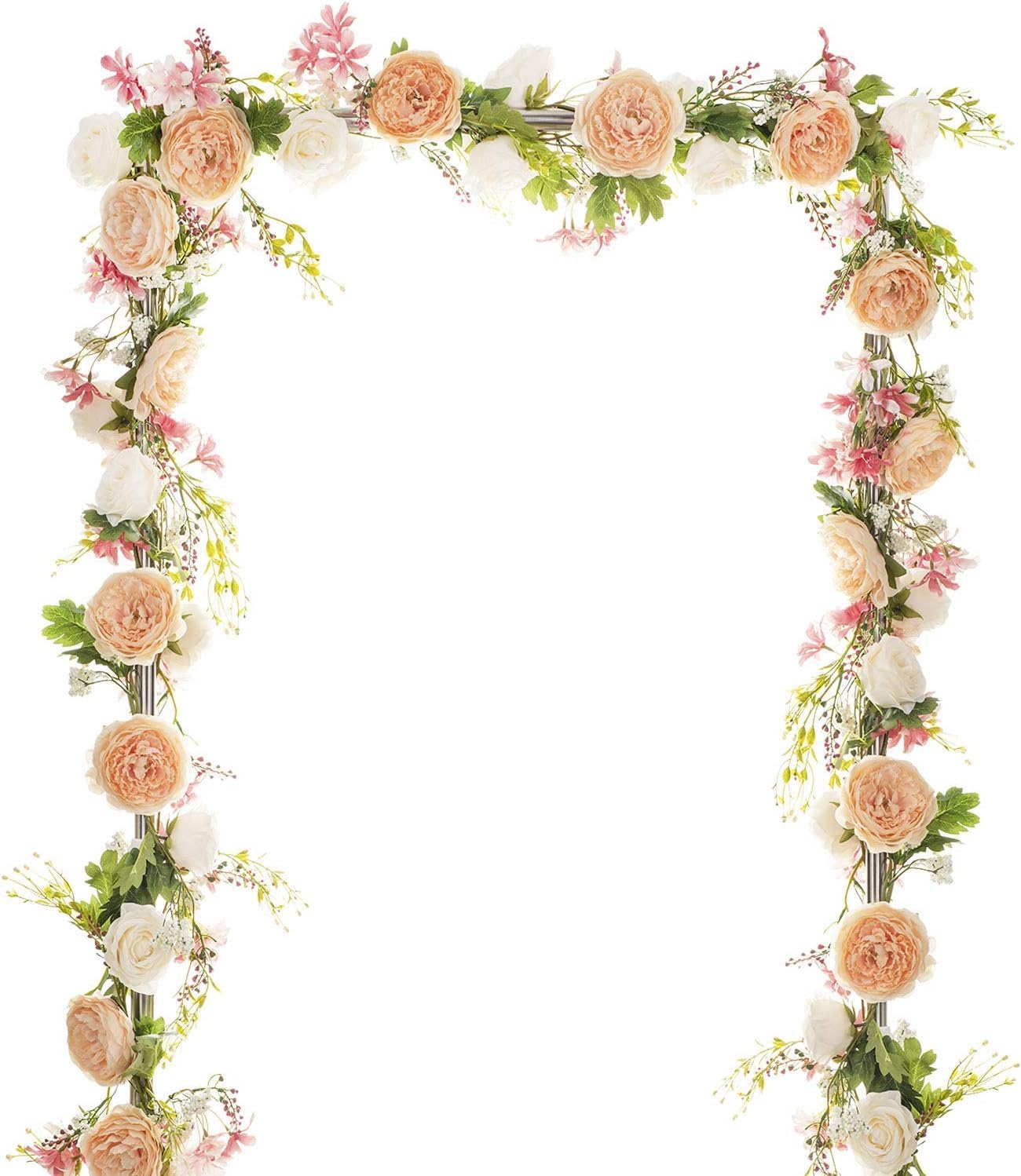 Artiflr Paquete de 2 guirnaldas de peonías artificiales, guirnalda de vegetación floral, guirnalda de rosas con flores de peonía mixtas y hojas