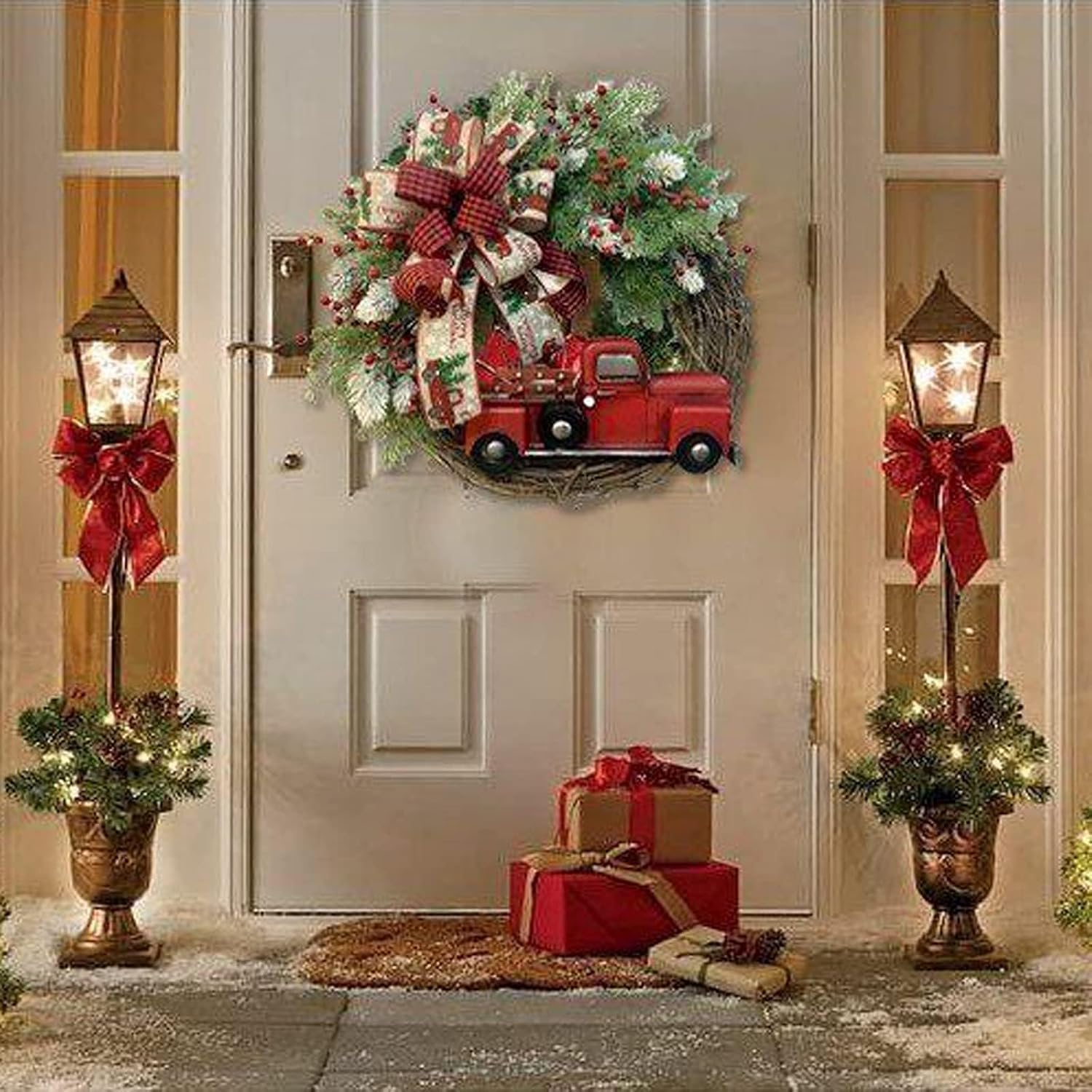 Corona de Navidad para puerta delantera, corona artificial de 17.7 pulgadas, corona de otoño para puerta delantera, coronas de granja de bienvenida
