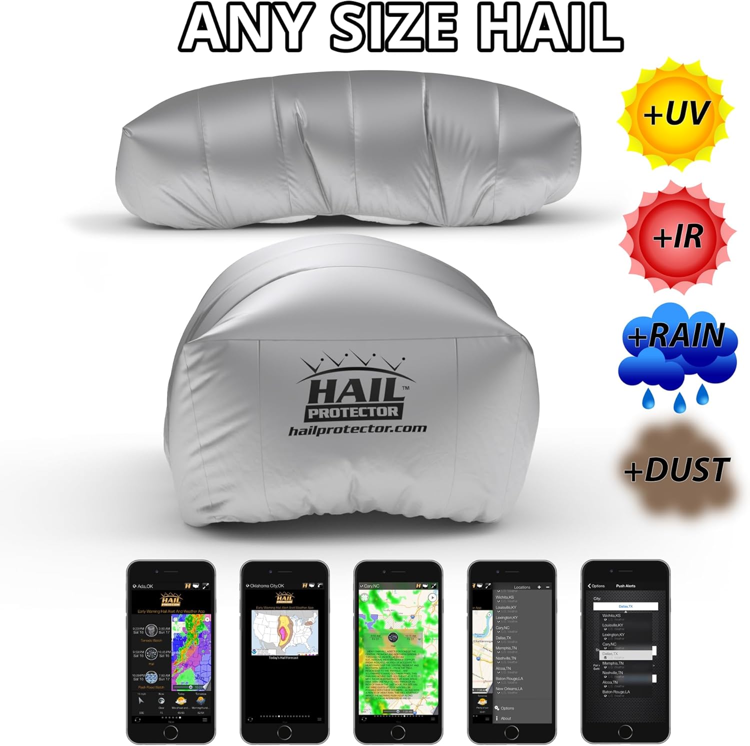 Hail Protector – Sistema de cubierta portátil para vehículo, tamaño SUV3 para camión, SUV o van