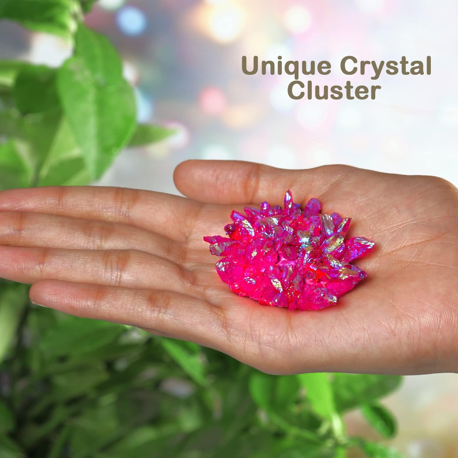 YATSKIA Racimo de cristal recubierto de titanio rosa, racimo grande de cuarzo, racimo de piedras preciosas crudas, cristal de calcita de geoda rosa,