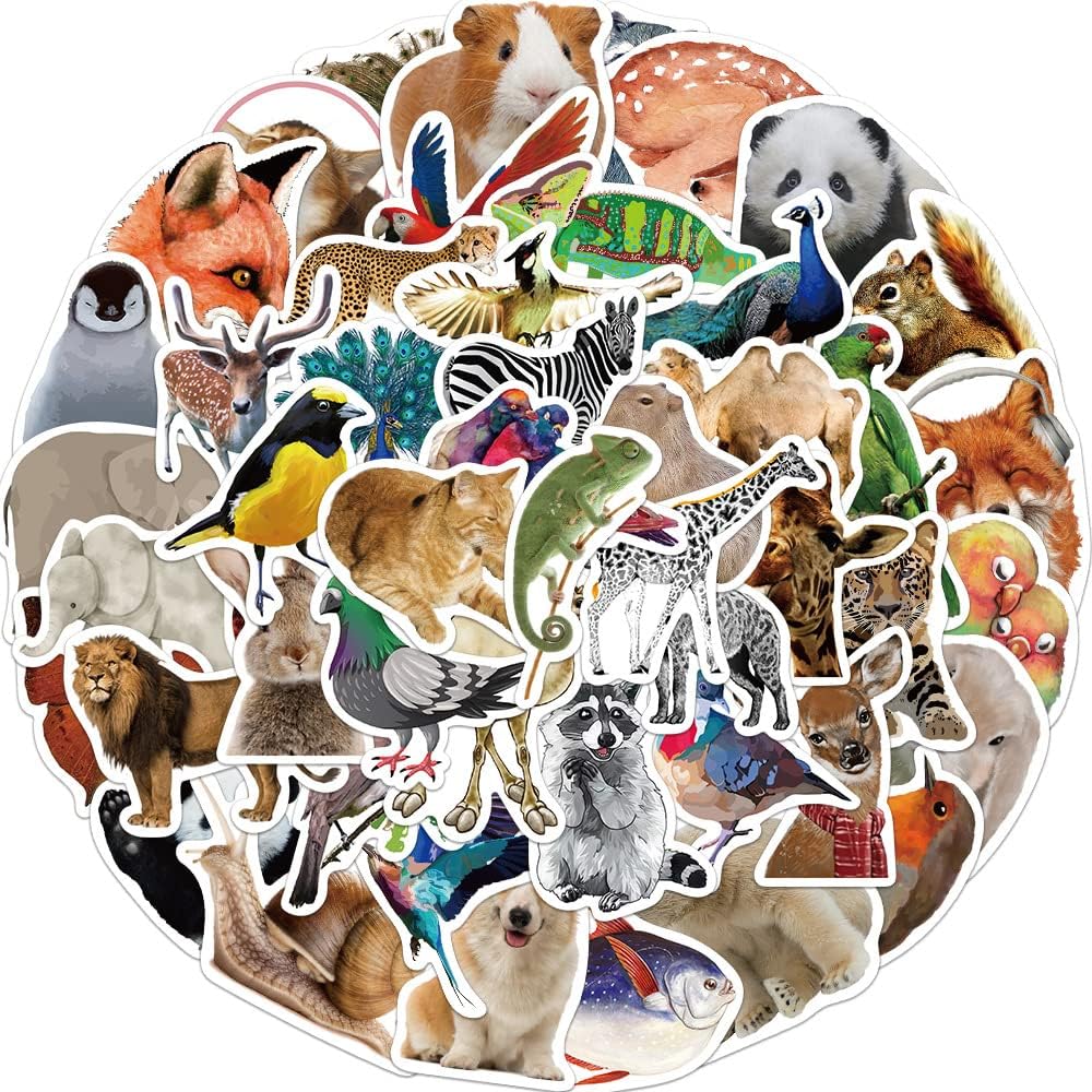 Calcomanías de animales bonitos, calcomanías de animales del zoológico, 50 calcomanías de vinilo impermeable de FDCcX para botellas de agua, laptop,