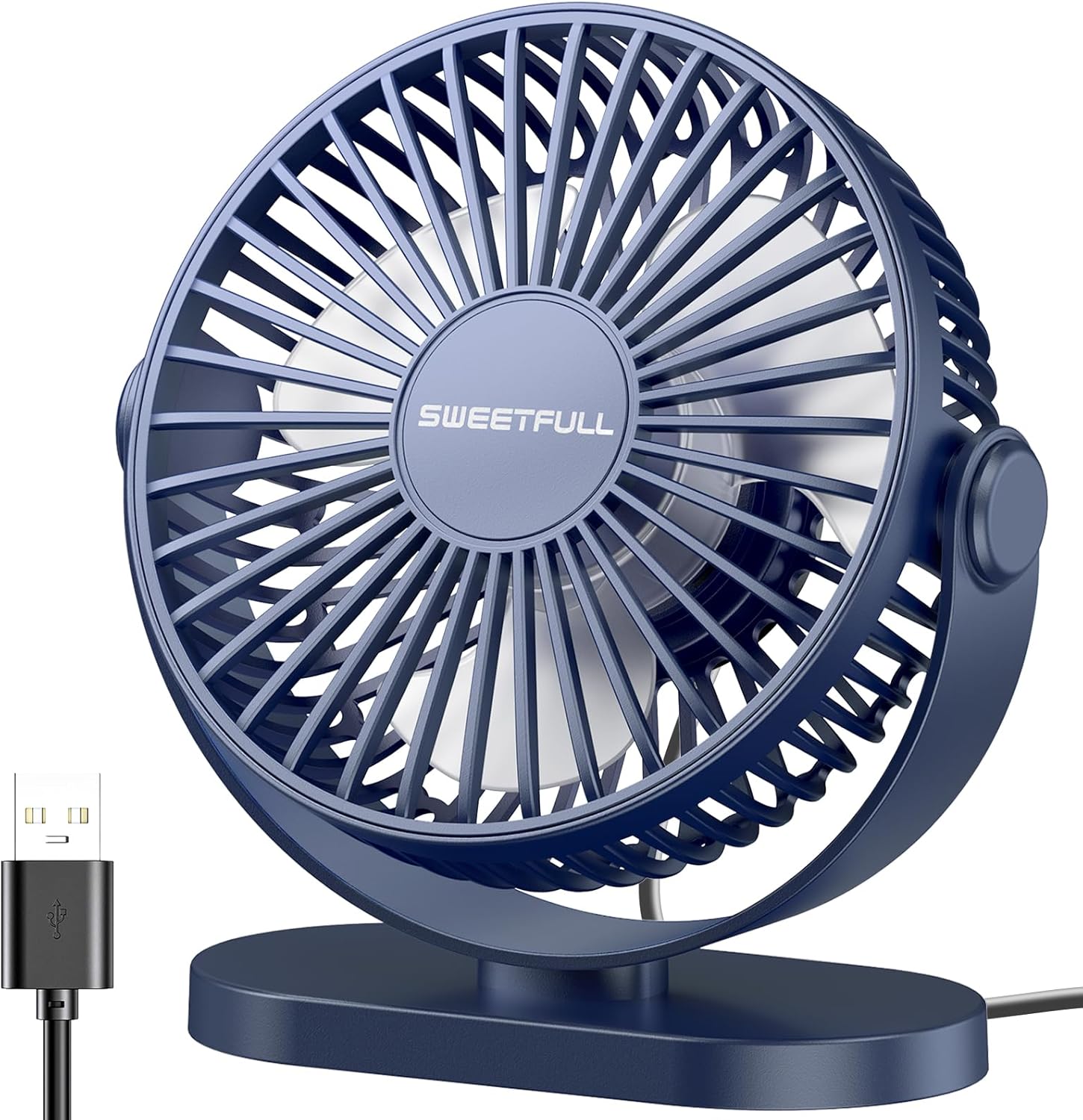 SWEETFULL Ventilador de escritorio USB pequeño silencioso  3 velocidades, mini ventilador portátil personal de rotación de 360 ajustable, accesorios