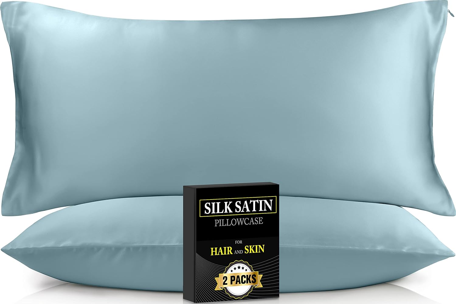Paquete de 2 fundas de almohada de satén de seda para cabello y piel, tamaño King, funda de almohada de seda más suave y refrescante con cremallera
