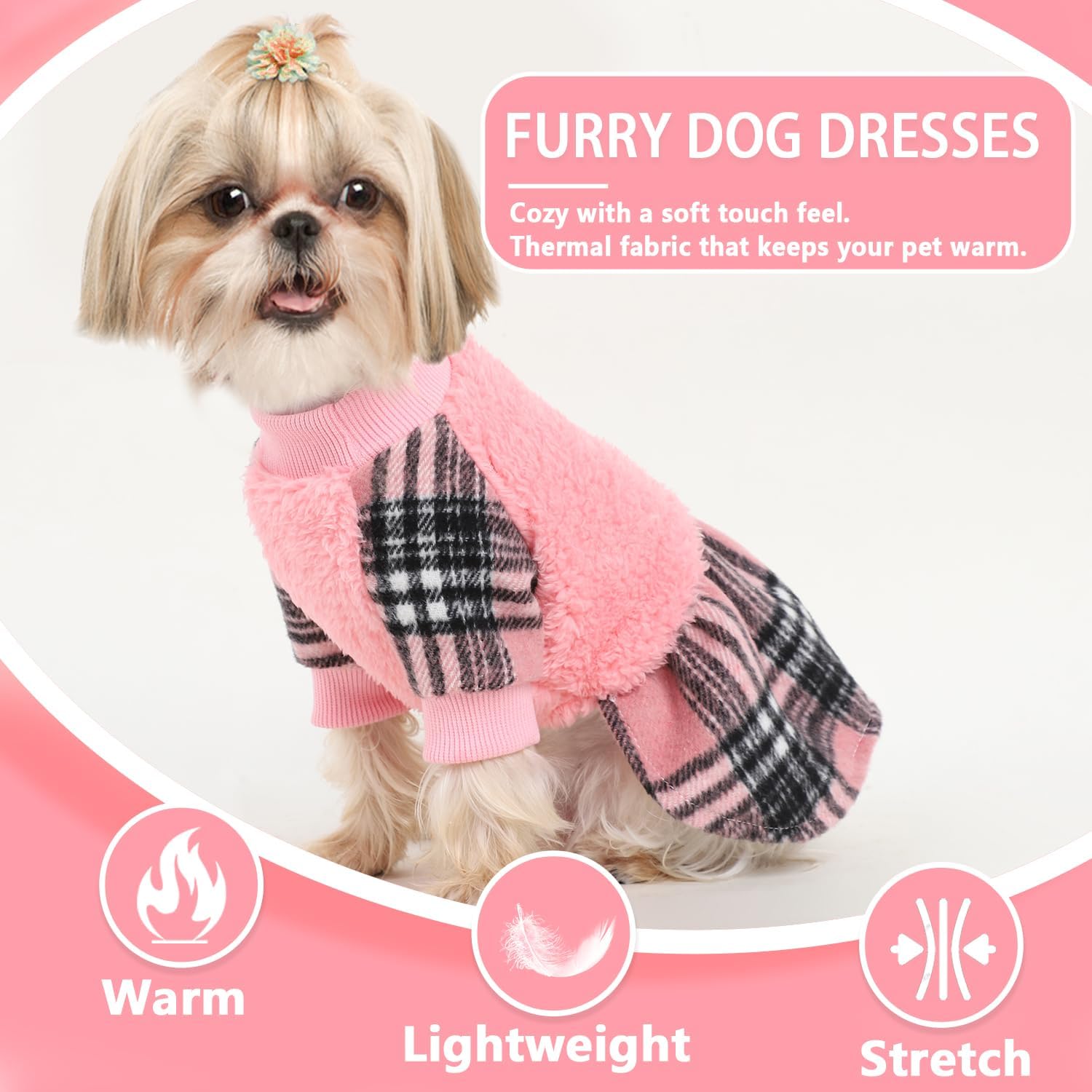 Suéteres clásicos de color rosa para perros pequeños, suéter cálido de forro polar para perros pequeños, vestidos lindos para perros Yorkie