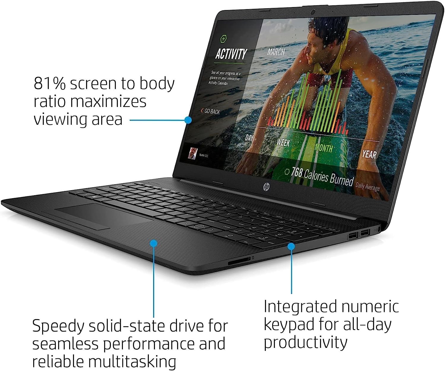 HP Laptop pabellón de 15.6 HD insignia para negocios y estudiantes, Intel Quad-Core Pentium N5030, 8 GB de RAM, 256 GB SSD, cámara web, conferencias