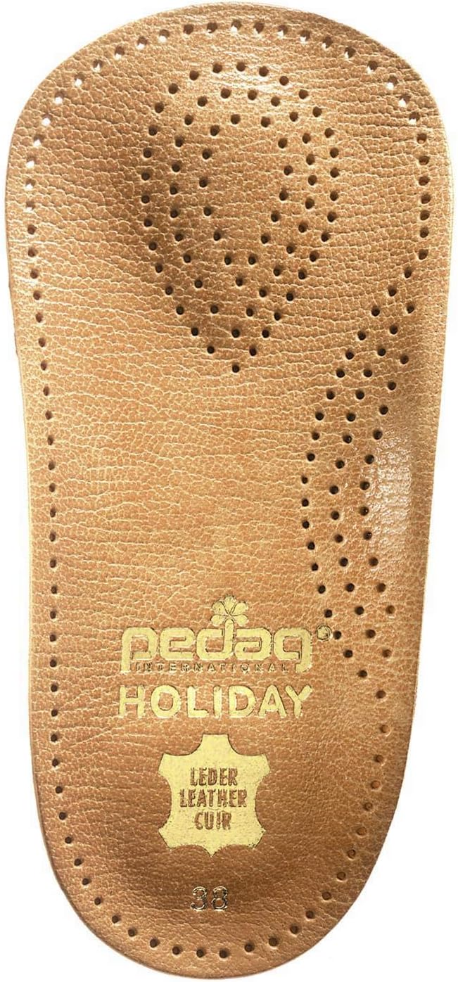 Pedag Holiday – 2 pares de 34 piezas ortopédicas de cuero fino semirrígido con almohadilla metatarsiana y cojín para el talón, bronceado, US M14 EU