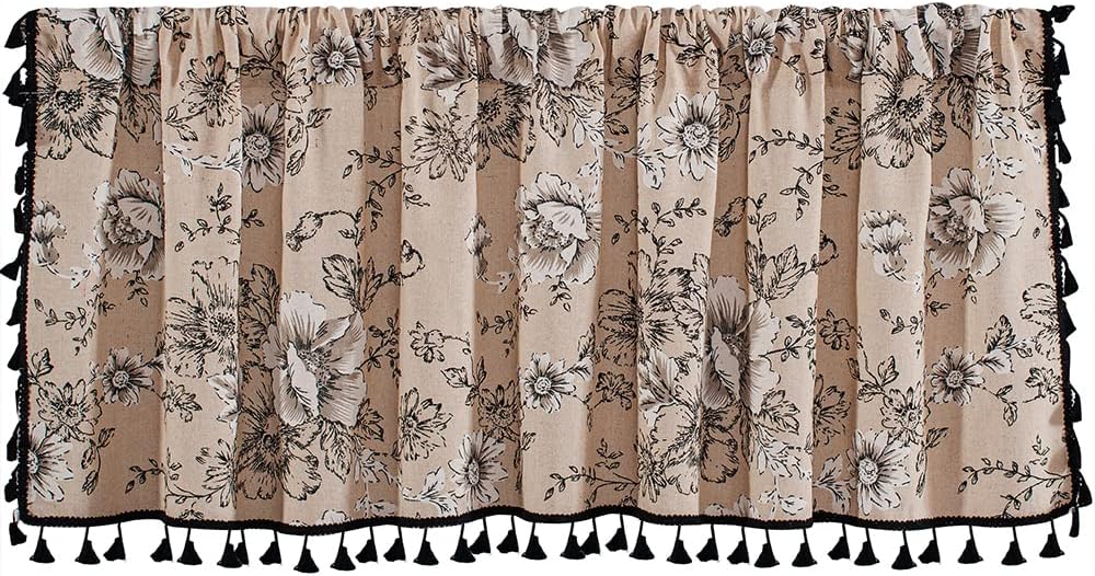 Cortinas de lino con borlas bohemias para ventana, semiopacas, panel geométrico bohemio para sala de estar, cocina, cafetería, comedor, cenefas