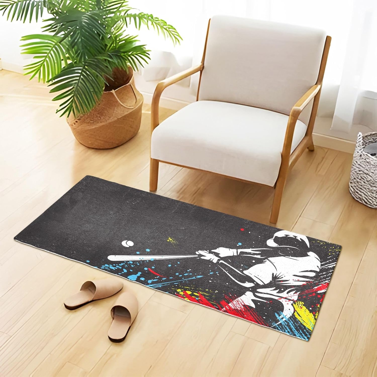 Alfombras de baño de felpa de béisbol para baño, parte trasera de goma antideslizante, lavables, alfombras de baño absorbentes, 39 x 20 pulgadas