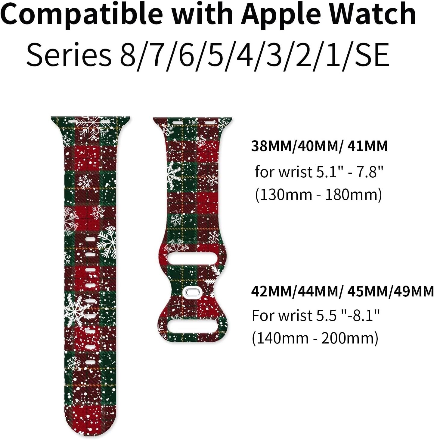 Correa deportiva de Navidad compatible con iWatch de 1.496 in 1.575 in 1.654 in 1.732 in para mujeres, hombres y niñas, correas ajustables de