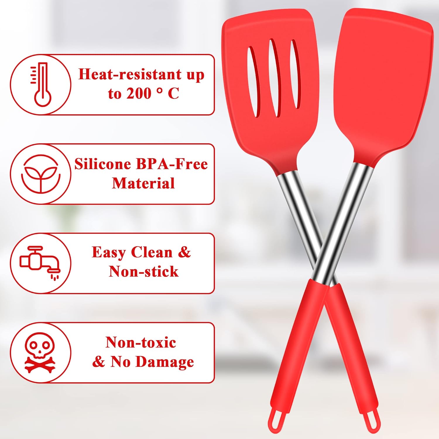 Espátula de cocina de silicona, espátula ranurada de silicona grande resistente al calor, espátulas sólidas para utensilios de cocina