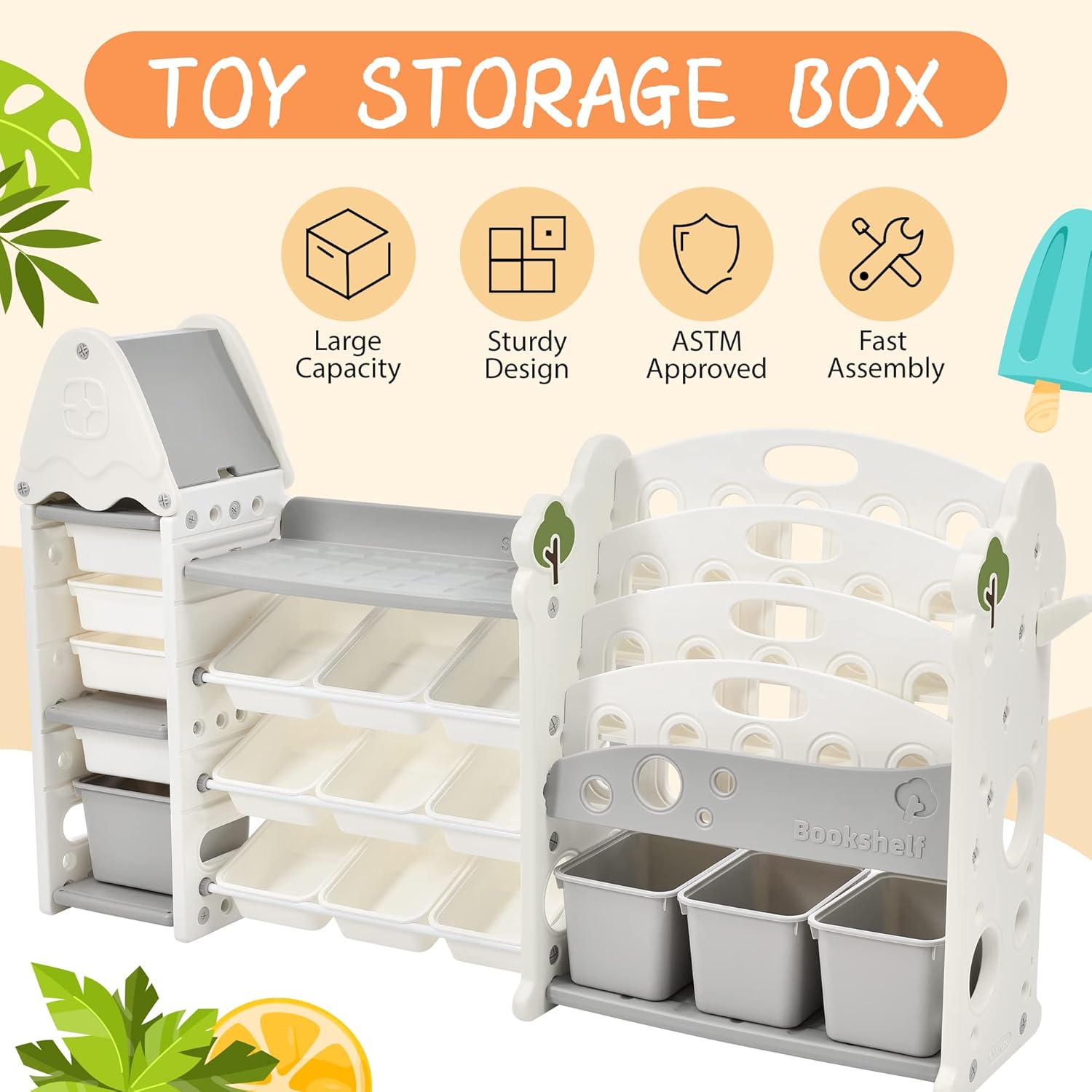 Veemuaro Organizador de almacenamiento de juguetes, estanterías para niños y estante organizador de juguetes para niños, caja de juguetes para niños