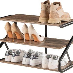 BWOORACKU Zapatero de 3 niveles, estante de zapatos en forma de Z, organizador de almacenamiento de zapatos de madera para entrada, dormitorio, BWOORACKU Zapatero de 3 niveles, estante de zapatos en forma de Z, organizador de almacenamiento de zapatos de madera para entrada, dormitorio,