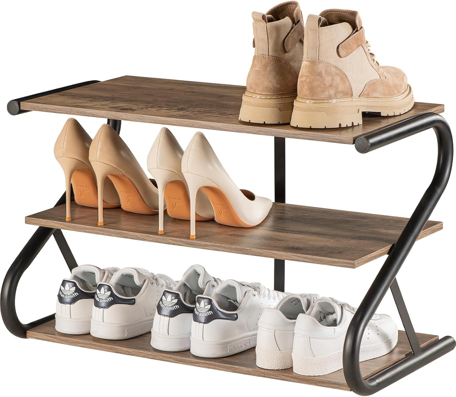 BWOORACKU Zapatero de 3 niveles, estante de zapatos en forma de Z, organizador de almacenamiento de zapatos de madera para entrada, dormitorio,