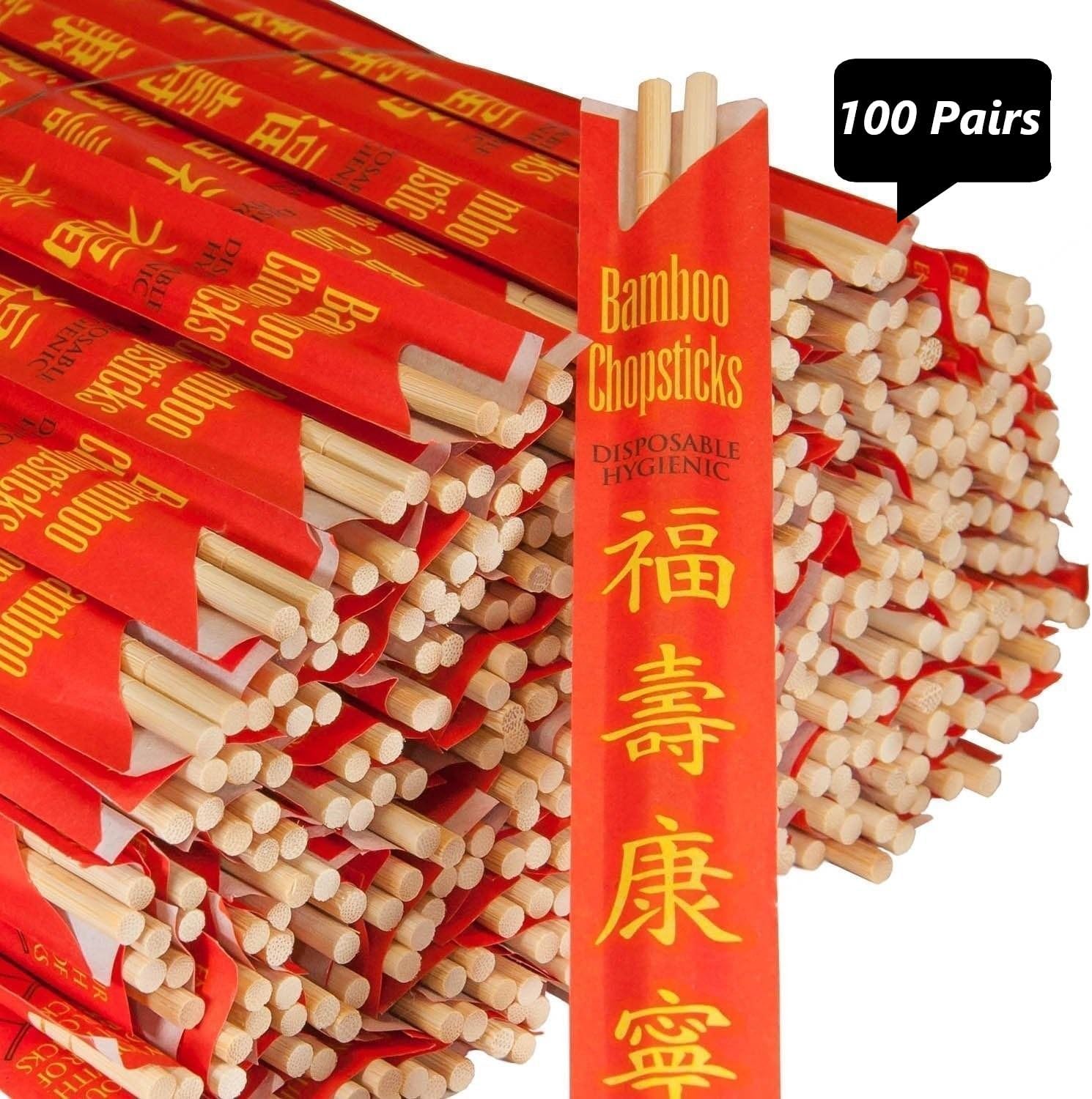 ROYALNA – Palillos desechables de bambú prémium tratados con rayos UV, 100 pares (bambú, 100 pares)
