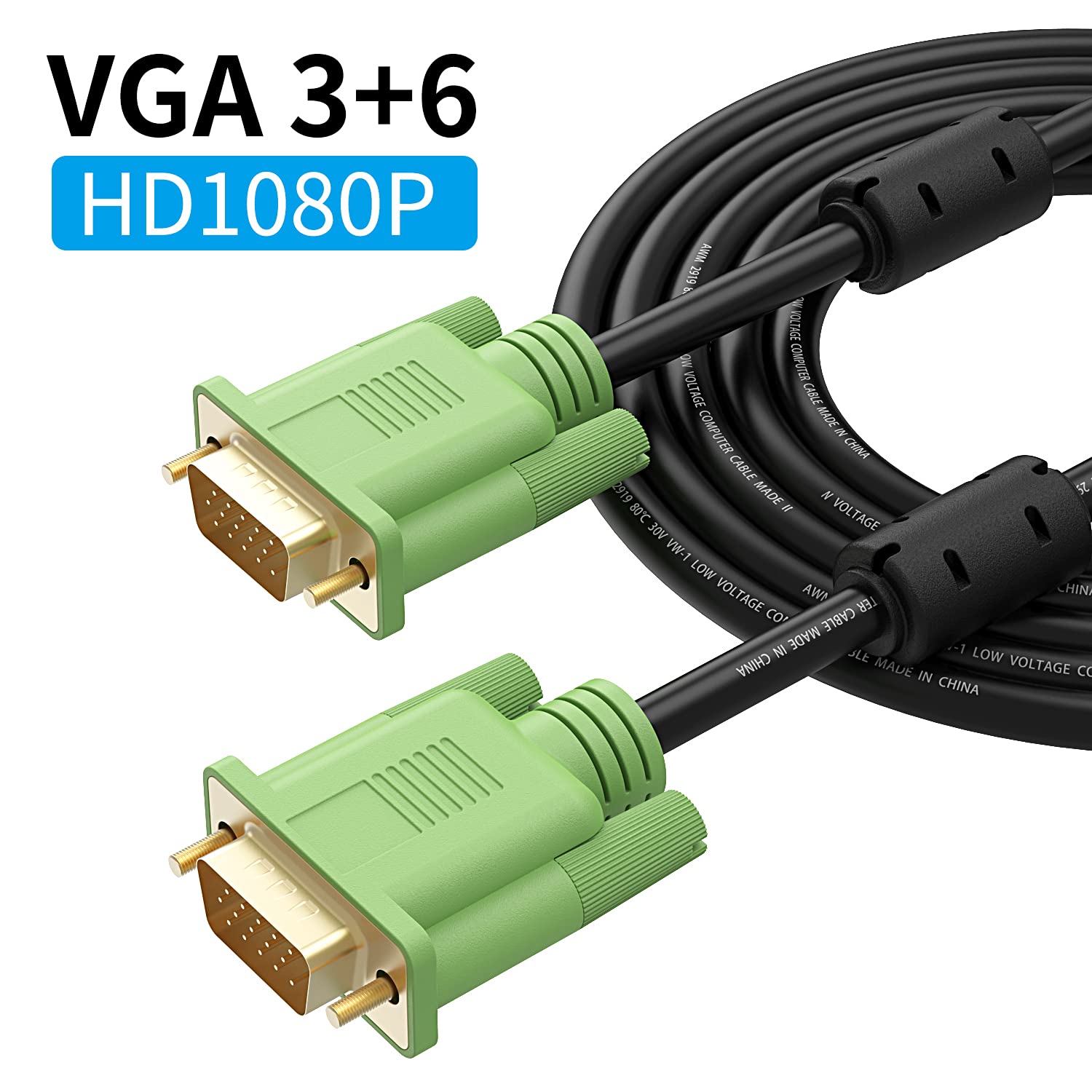 Cable VGA de 25 pies, VGA a VGA HD15 Cable de monitor para PC portátil TV proyector – 25 pies