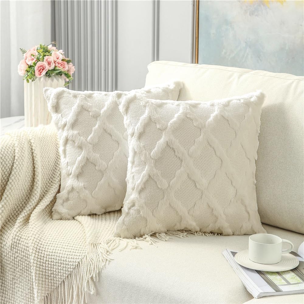 BVEED Juego de 2 fundas de cojín decorativas de 16 x 16 pulgadas, fundas de almohada decorativas de felpa suave y corta de lana sintética para sofá,