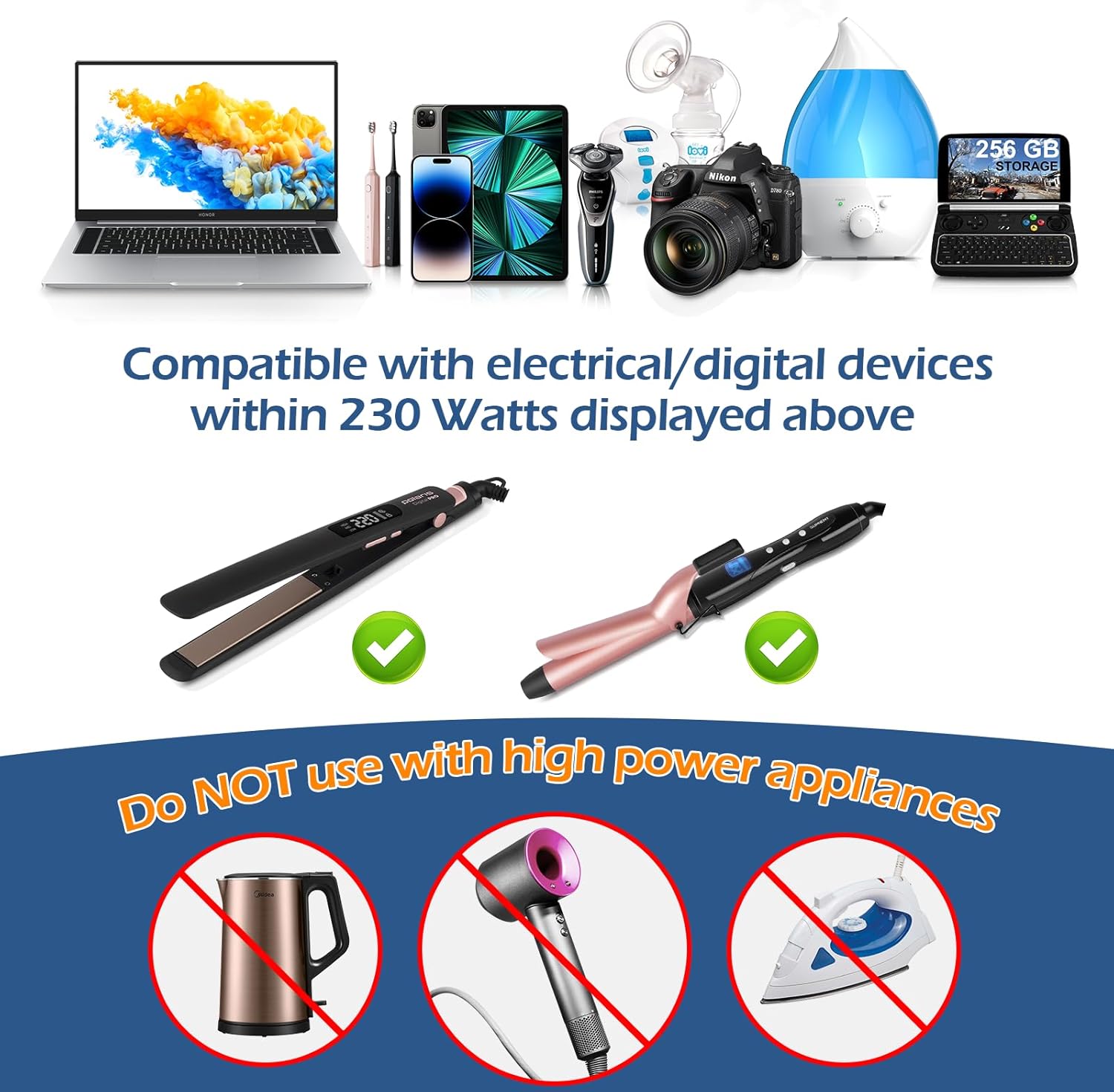 Adaptador de viaje internacional de 220 V a 110 V convertidor de corriente con 18 W PD USB-C para alisador de cabellorizador, adaptador de enchufe