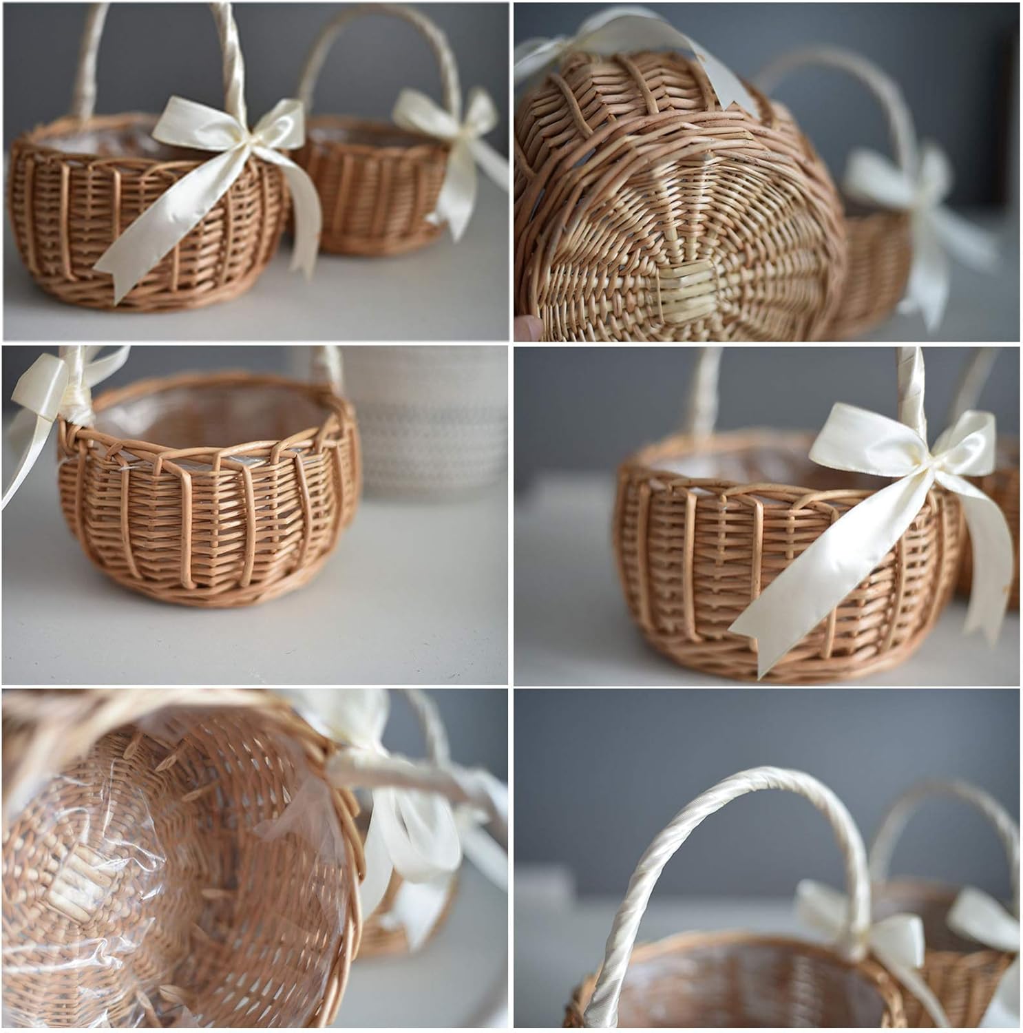 Cesta de niña de las flores, cesta rústica para niña de las flores con cinta, cesta pequeña con asa, cestas de mimbre para niñas de flores de ratán