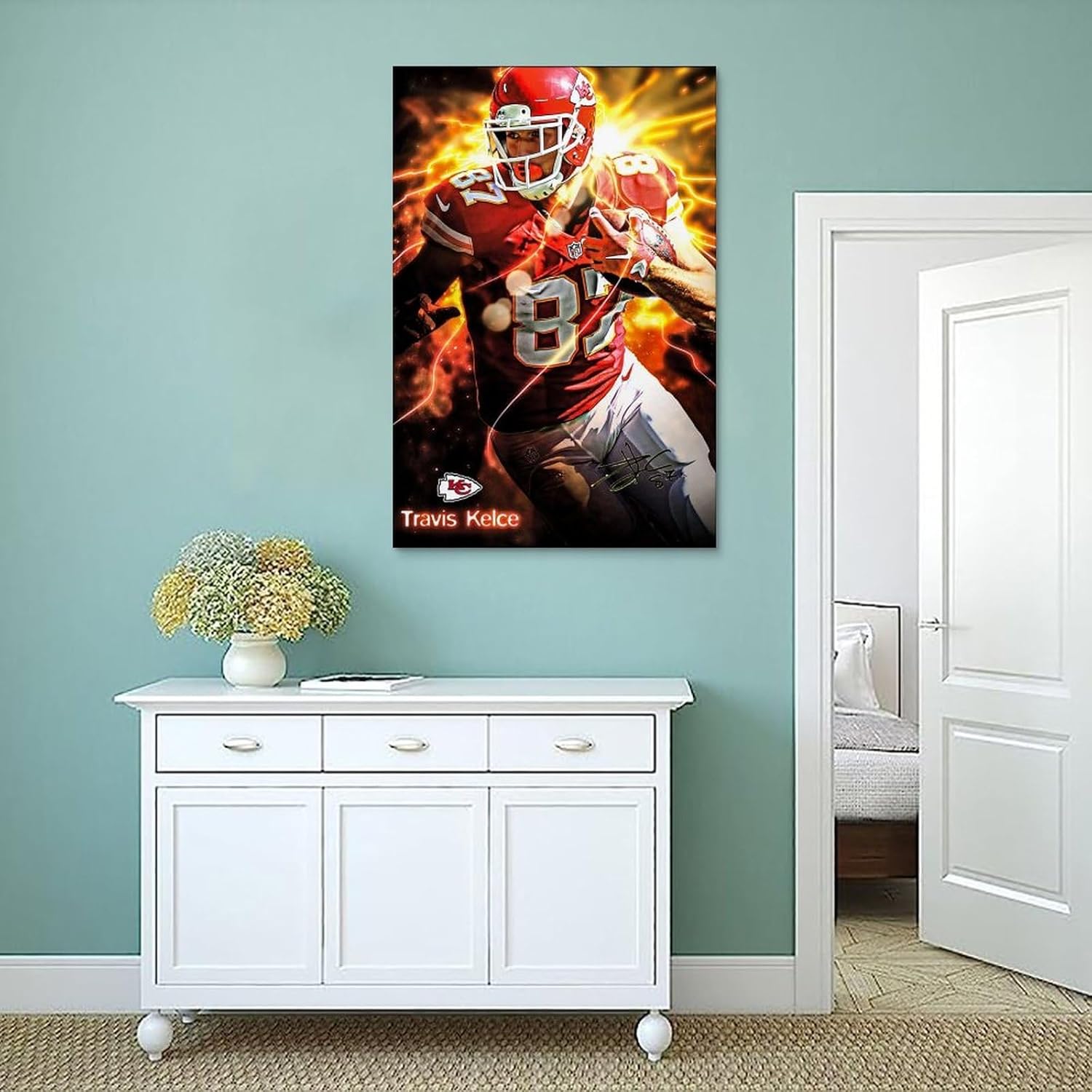 MAVOLI Póster de jugador de fútbol americano Travis Kelce Star Pintura decorativa lienzo arte de pared para sala de estar, póster estético para