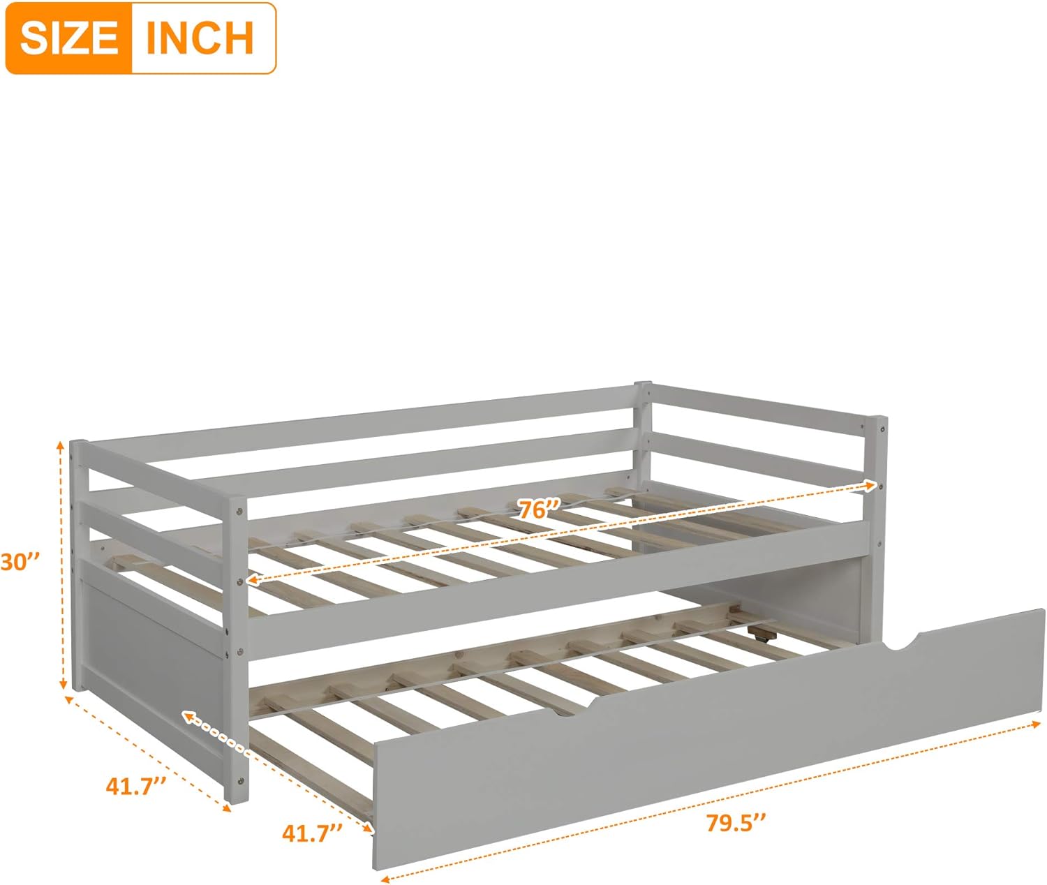 Harper & Bright Designs Sofá cama de madera con nido, sofá cama nido tamaño individual, marco de cama individual estándar, no requiere somier (sofá