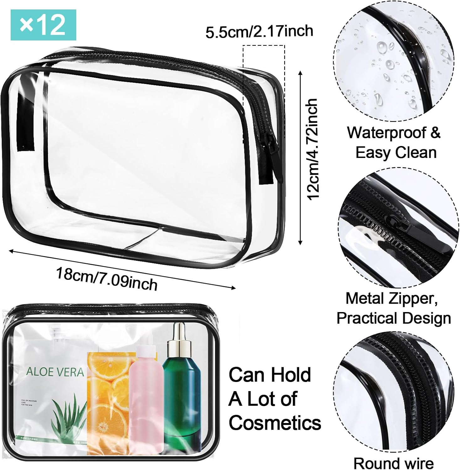 Juego de 24 bolsas transparentes de PVC con cierre de cremallera con bolsa transparente impermeable para cosméticos para viajes y trabajo