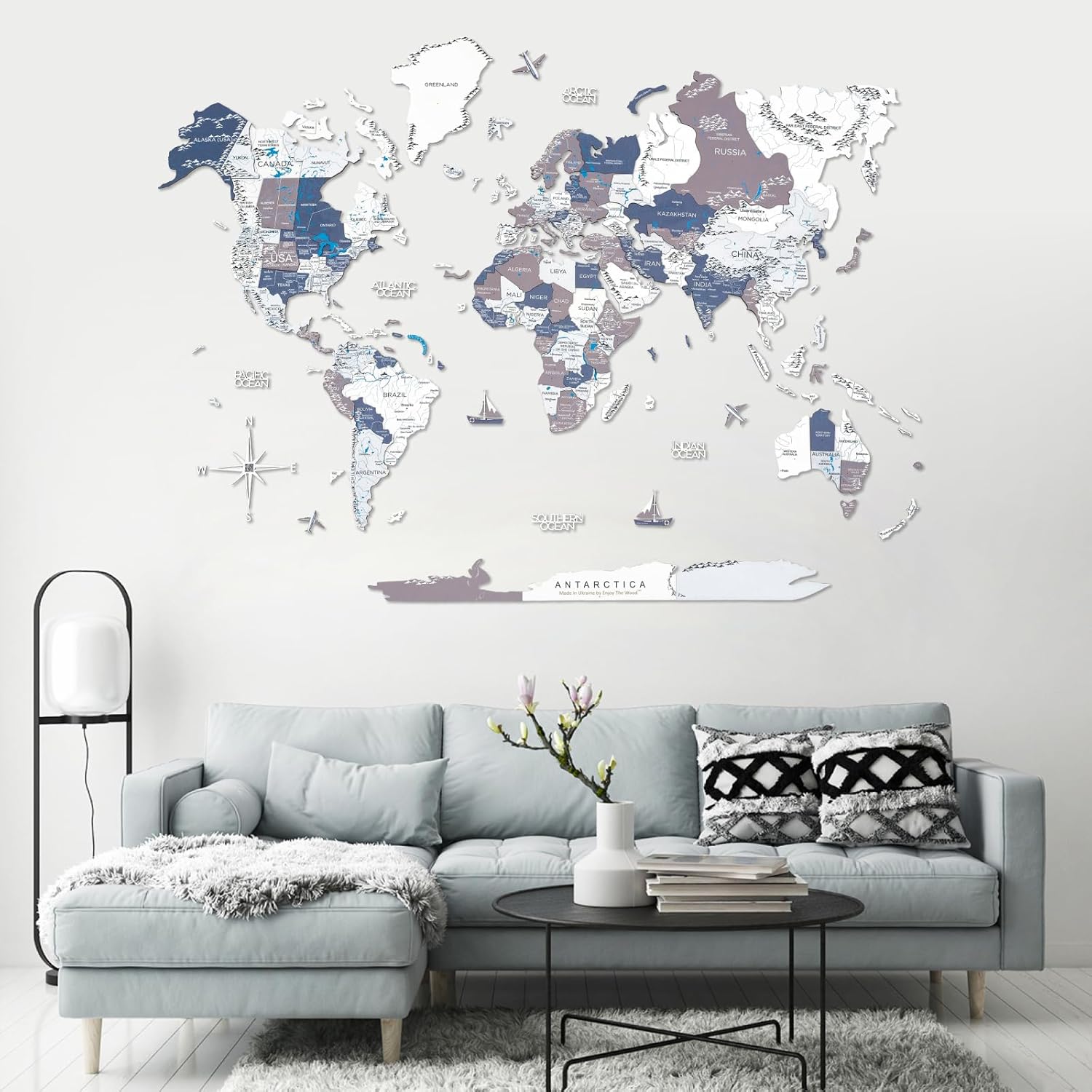 ENJOY THE WOOD Home Décor 3D Wood World Map With Rivers & Lakes Wall Art Large Wall Décor – World Travel Map All Sizes Gift Idea – Wall Art For Home