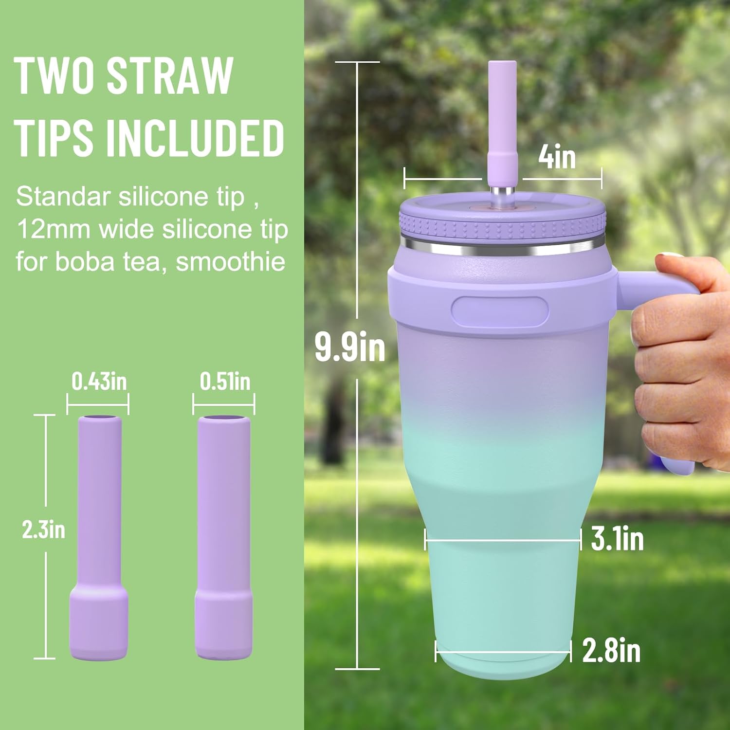 Vaso de 40 onzas con asa y tapa con popote, taza de viaje de acero inoxidable aislada al vacío con tapa de tornillo para colocar en el soporte para