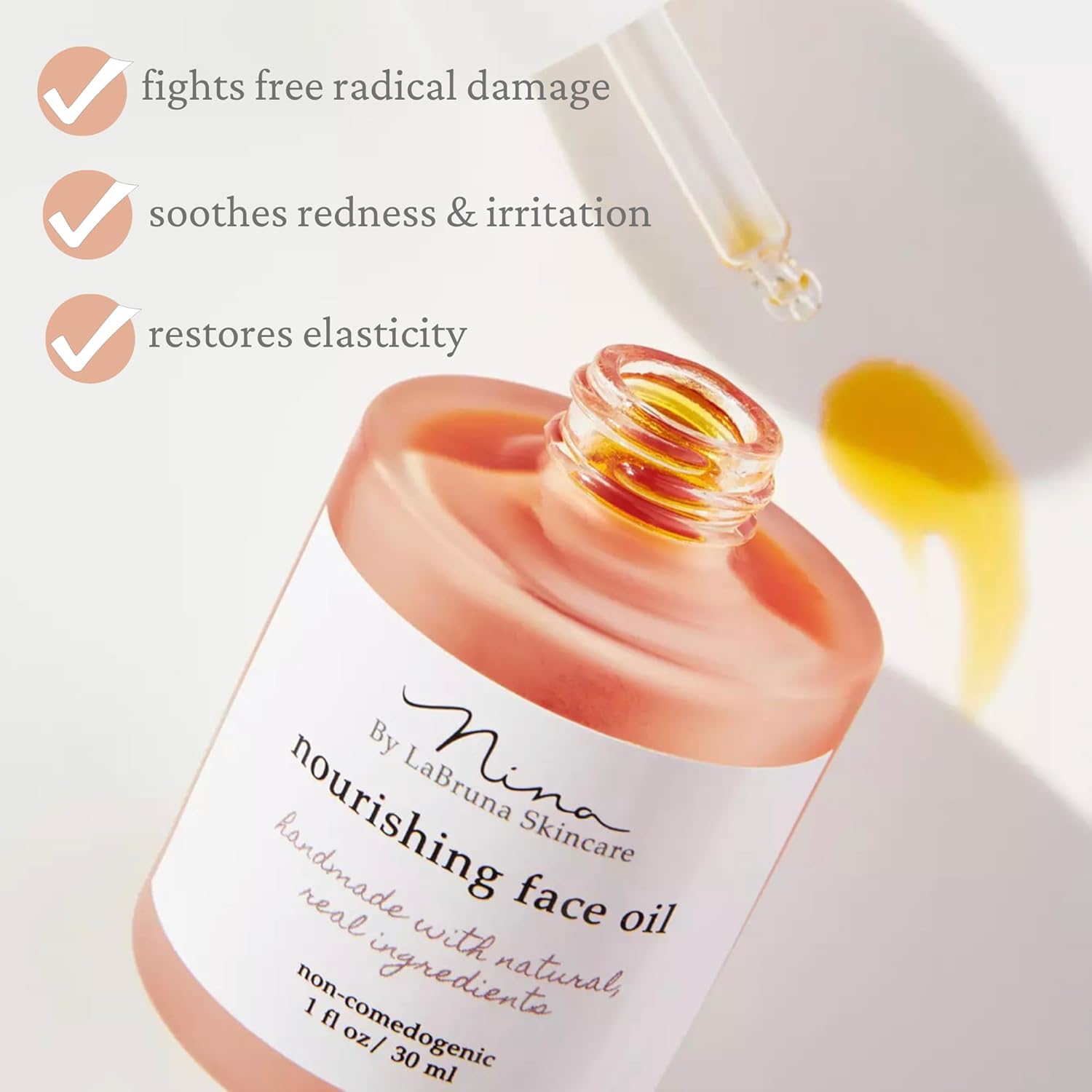 LaBruna Skincare Aceite facial nutritivo  1 onza líquida  Aceite limpiador de vitamina C facial para piel seca  Aceite facial Gua Sha para mujeres