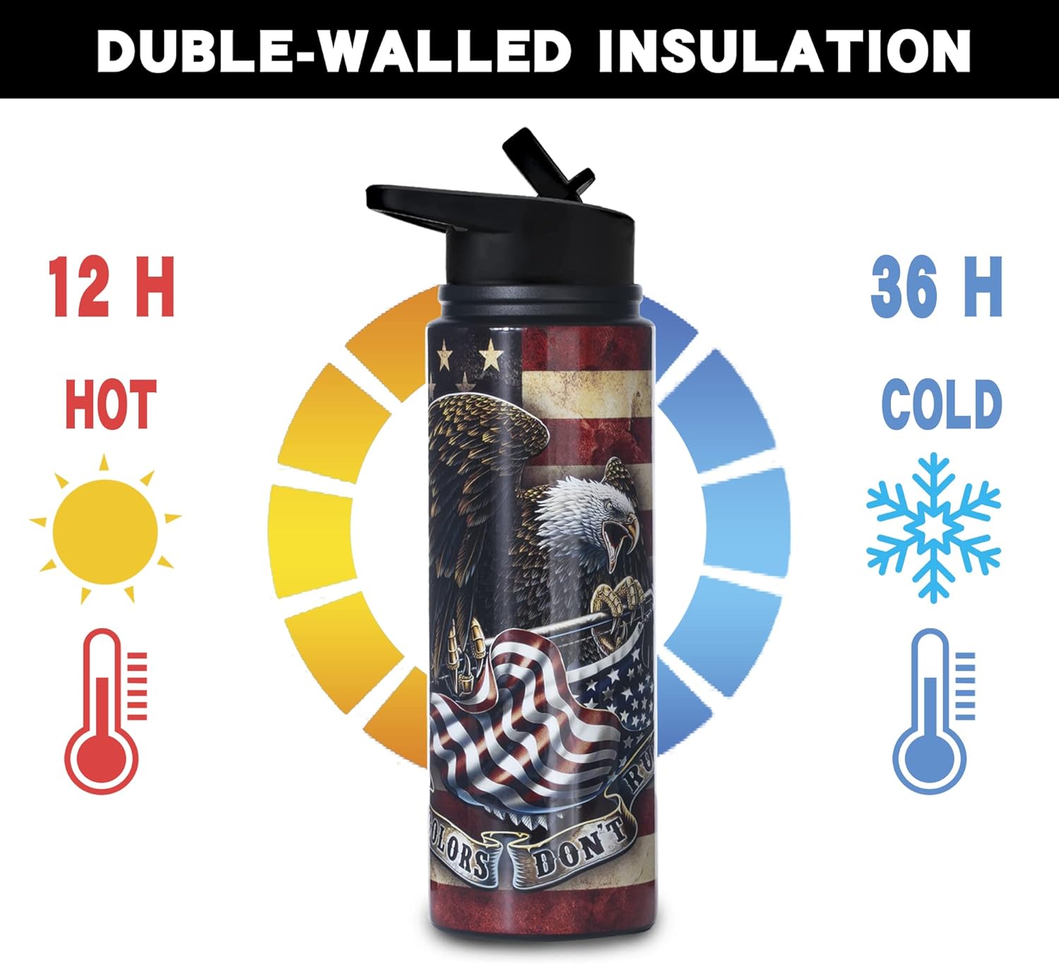 Boelia Bald Eagler – Botella de agua aislada de acero inoxidable con popote aislado al vacío para mantener el calor y el frío, sin bisfenol A, 24
