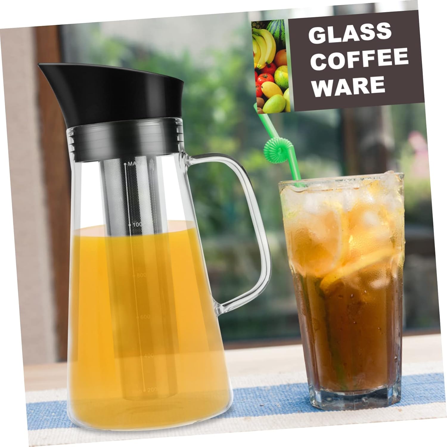 KICHOUSE Jarra de filtro de hojas sueltas, cafetera de café en frío, cafetera de café expreso, infusor de té helado, vidrio para verter la tetera de