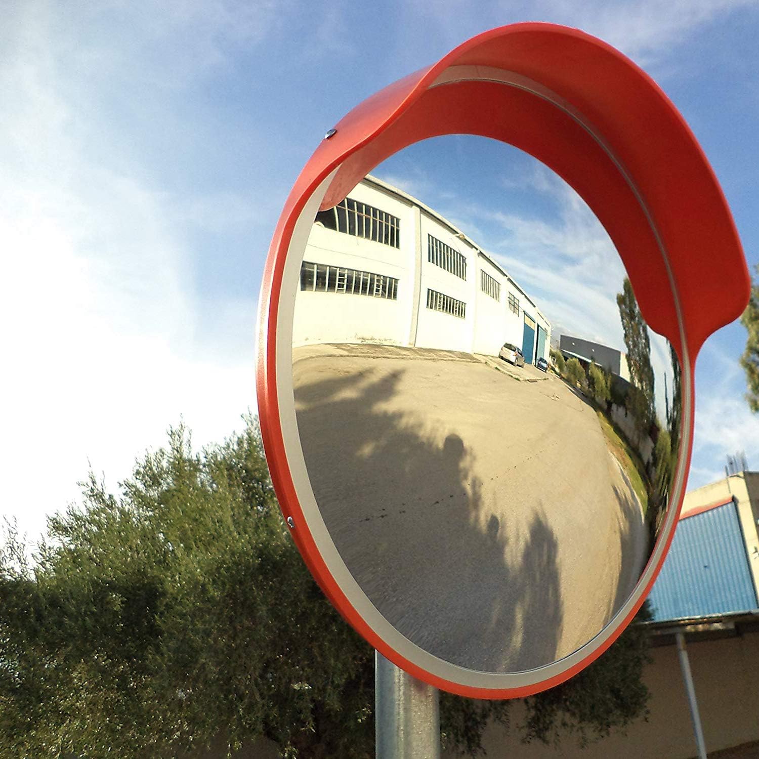 Espejo de seguridad de 30 pulgadas, espejo de tráfico convexo, espejo de seguridad curvado de gran angular, montaje en poste circular con soporte