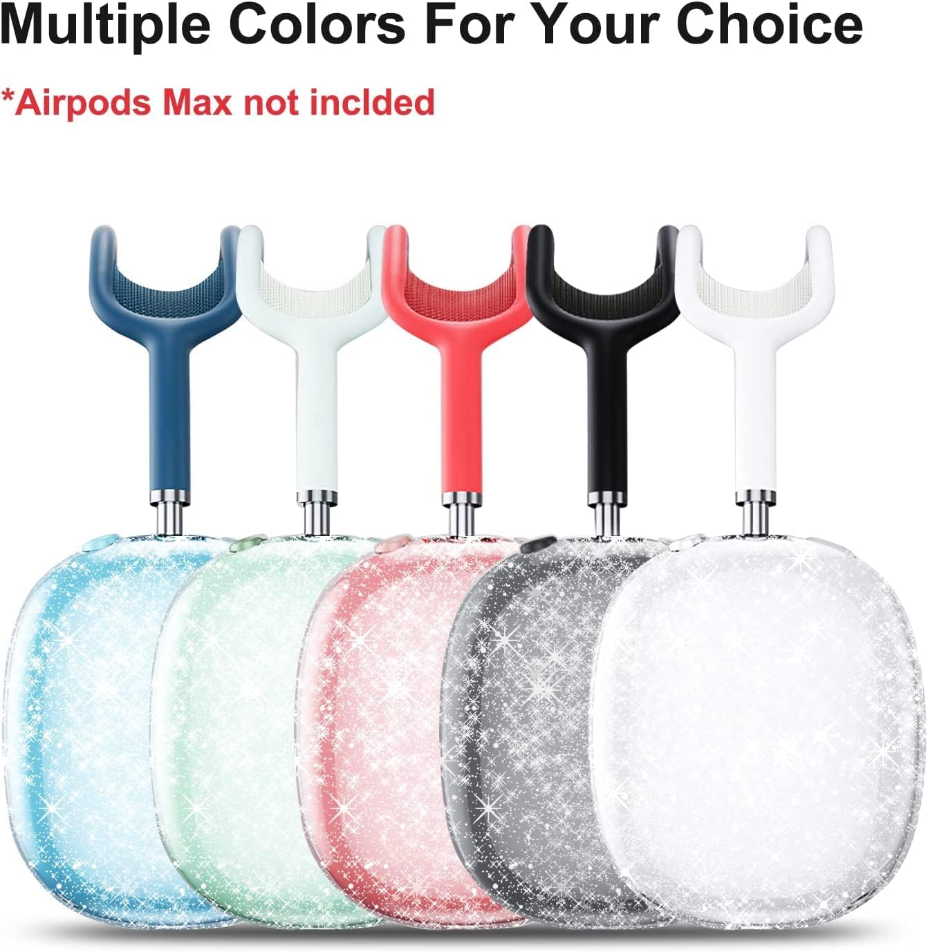 Aircawin Funda para AirPods Max, funda transparente con purpurina negra, funda transparente para Airpods Max, funda protectora de TPU suave,