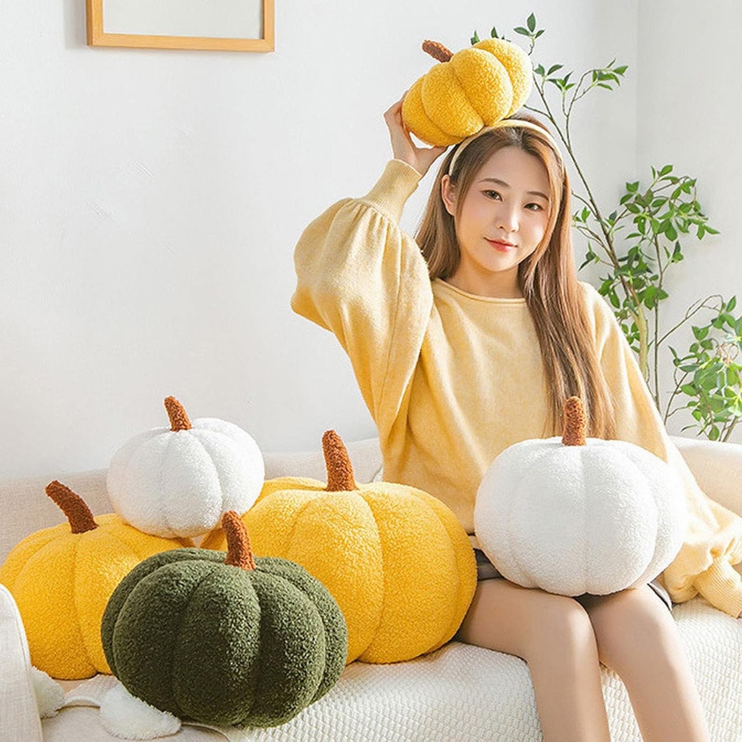 Almohada de peluche de calabaza, almohadas de calabaza de peluche, juguetes suaves, duraderos, decorativos en forma de 3D, cojín de calabaza para