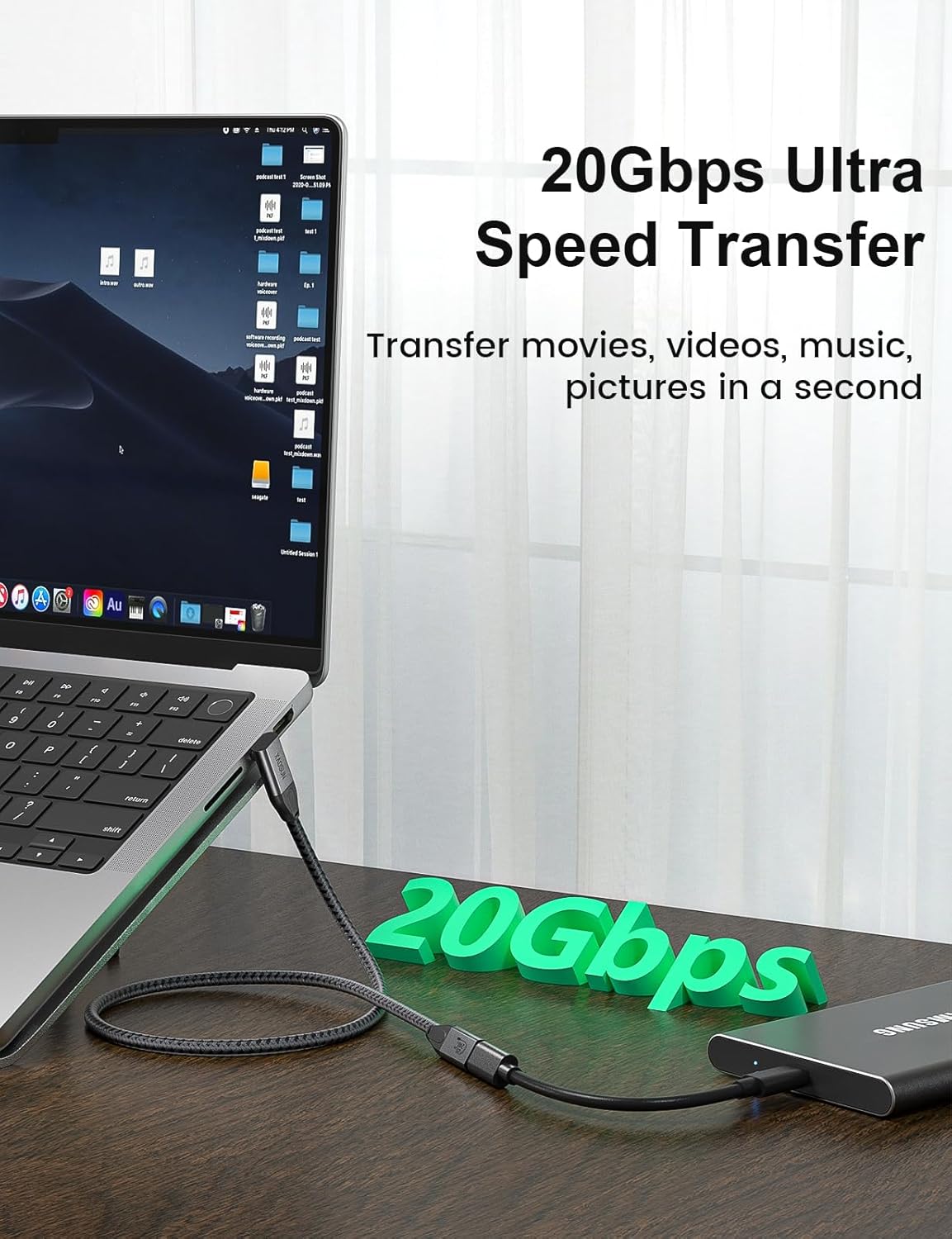 XAOSUN Cable de extensión USB C de 90 grados de 1.64 pies, extensor USB C 3.2 con carga de 240 W, cable de extensión tipo C compatible con