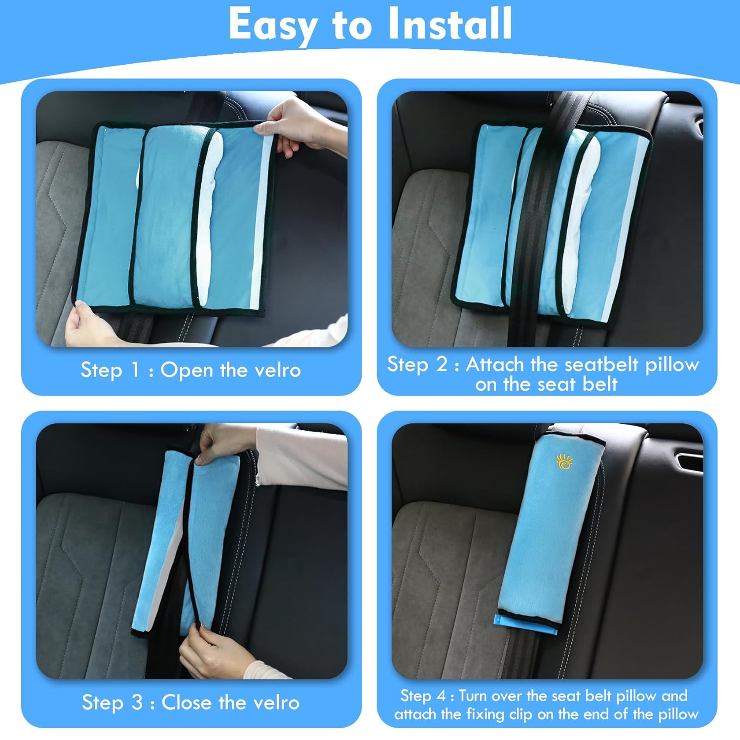 SSAWcasa Almohada para cinturón de seguridad para niños, paquete de 2 fundas de almohada para cinturón de seguridad para viajes de niños, almohada
