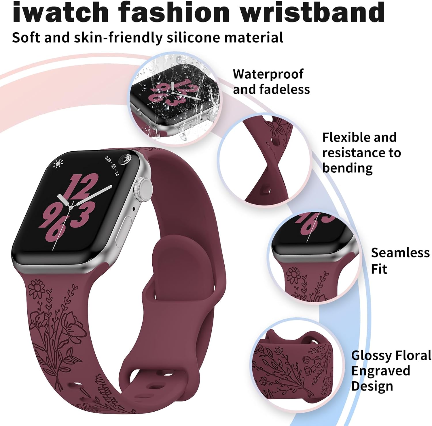 Paquete de 4 correas grabadas florales compatibles con correas de Apple Watch de 1.496 pulgadas, 1.575 pulgadas, 1.614 pulgadas, 1.654 pulgadas,