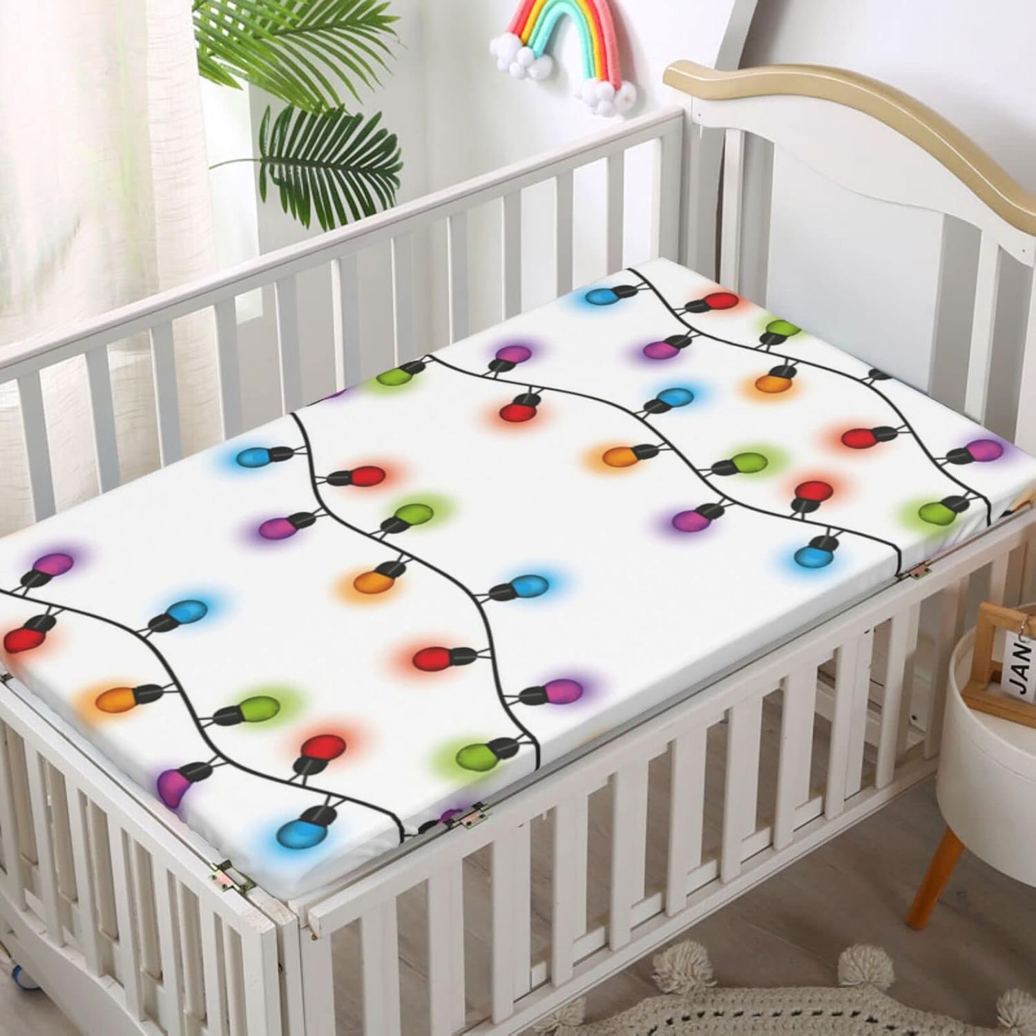Sábana bajera ajustable para cuna con temática navideña, sábana bajera estándar para cuna para niños y niñas, 52 x 28 pulgadas, multicolor