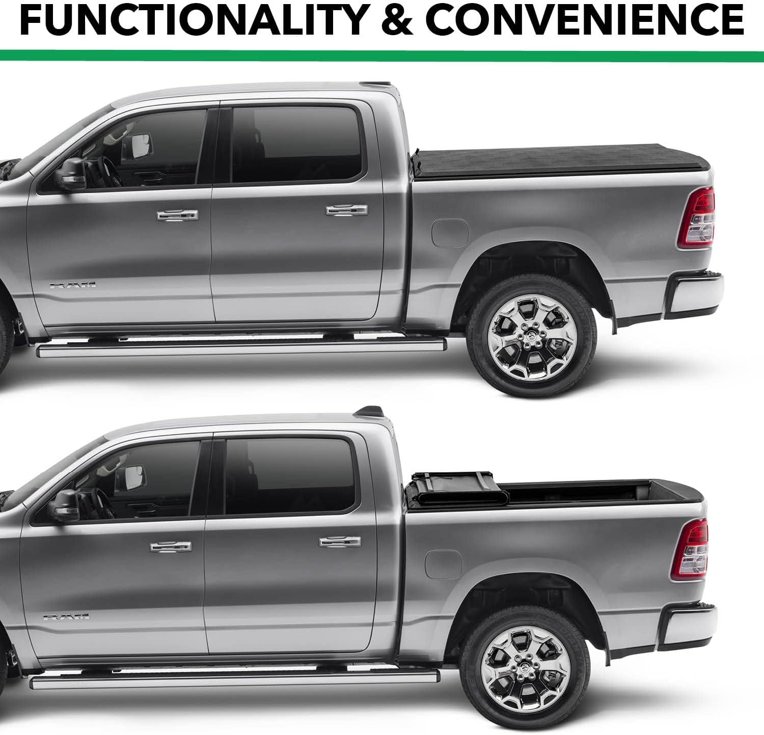 Gator ETX Soft Tri-Fold Cubierta suave para plataforma de camioneta  59422  para con Dodge Ram 2019-2023 sin plataforma trasera multifunción (puerta