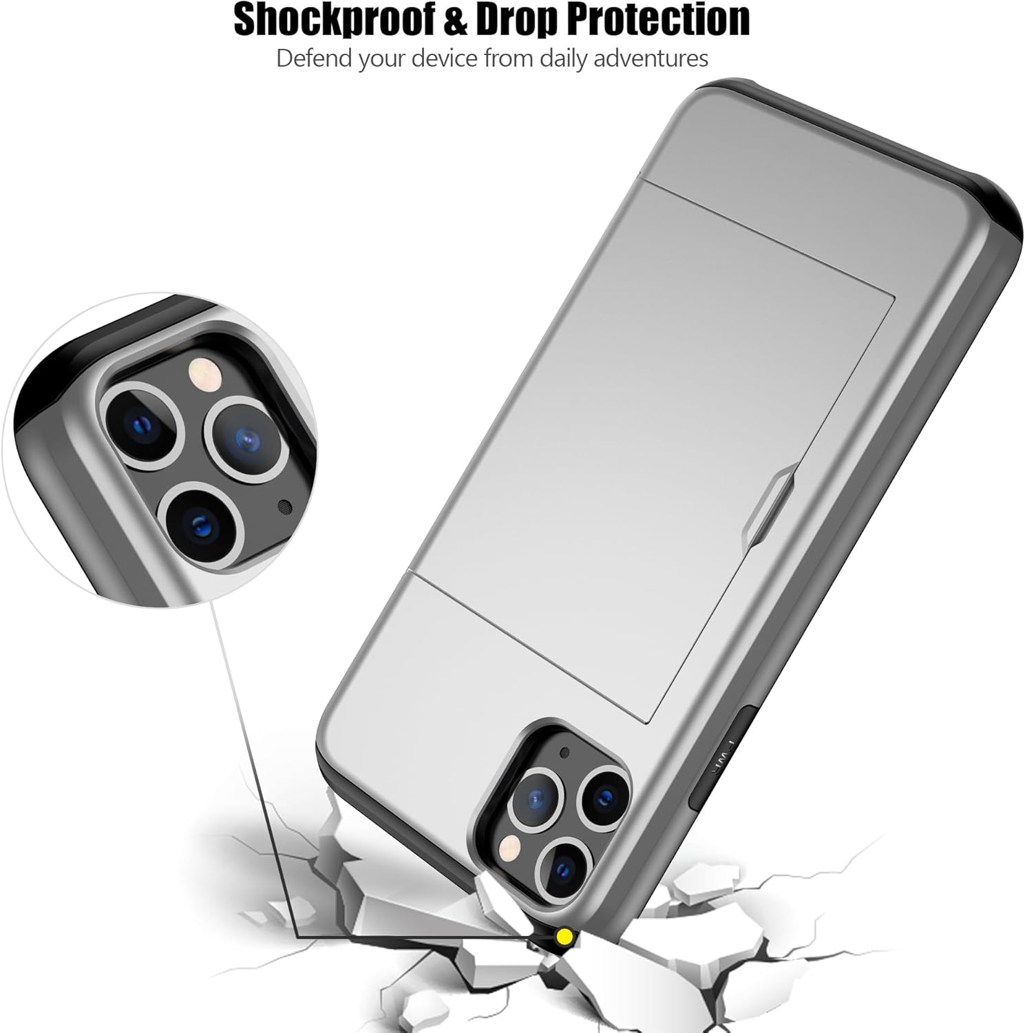 Nvollnoe Funda para iPhone 11 Pro Max con tarjetero resistente de protección de doble capa a prueba de golpes, ranura para tarjetas oculta, funda
